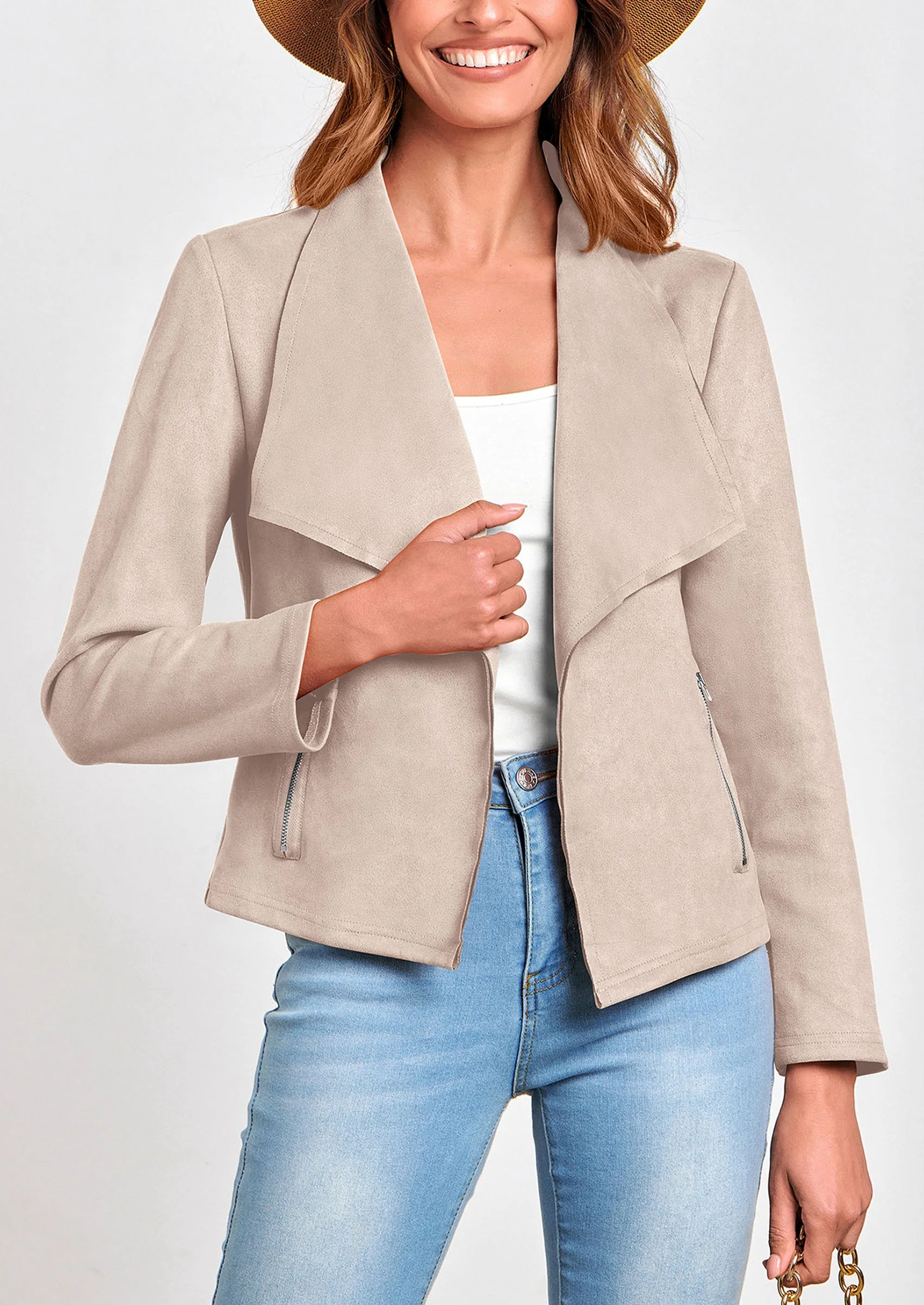 PRETTYGARDEN Women's Faux Suede Jackets Fashion Fall Clothes Long Sleeve Open Front Cropped Coat Outwear - Image 88