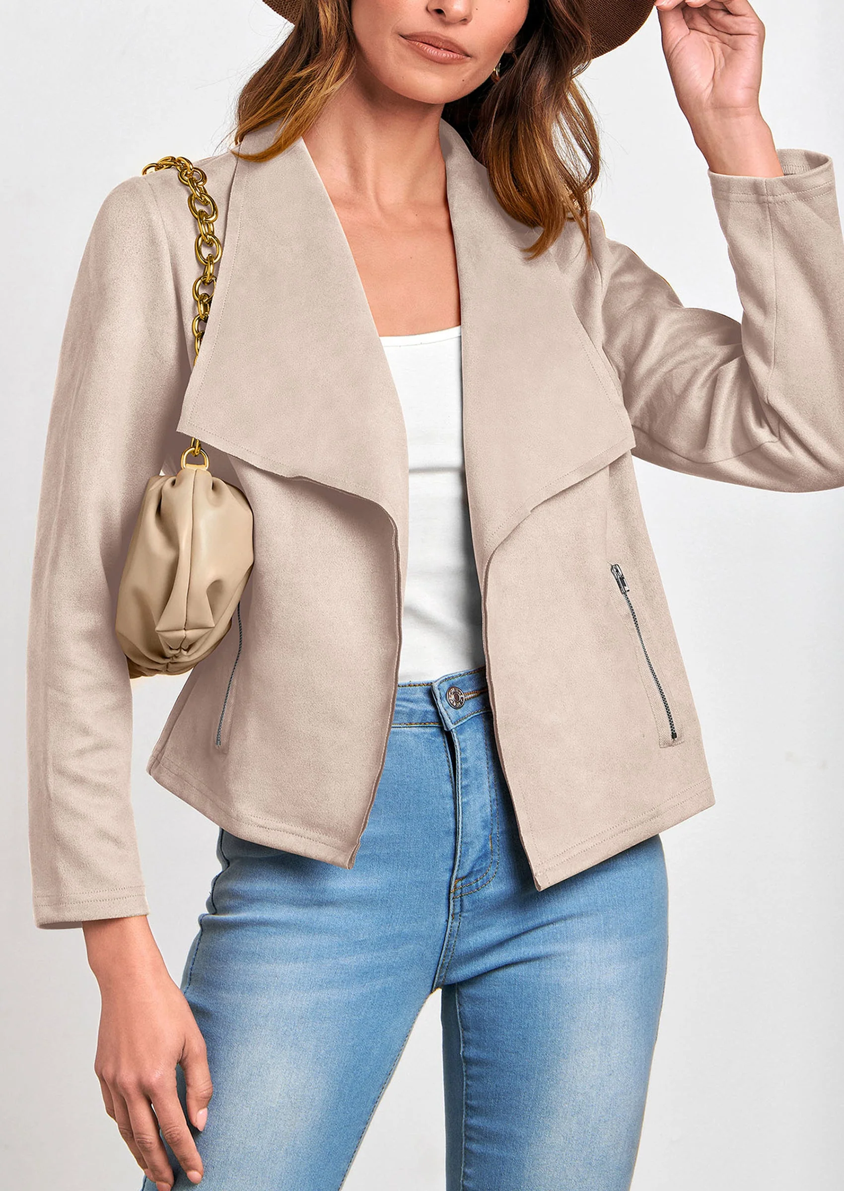 PRETTYGARDEN Women's Faux Suede Jackets Fashion Fall Clothes Long Sleeve Open Front Cropped Coat Outwear - Image 89