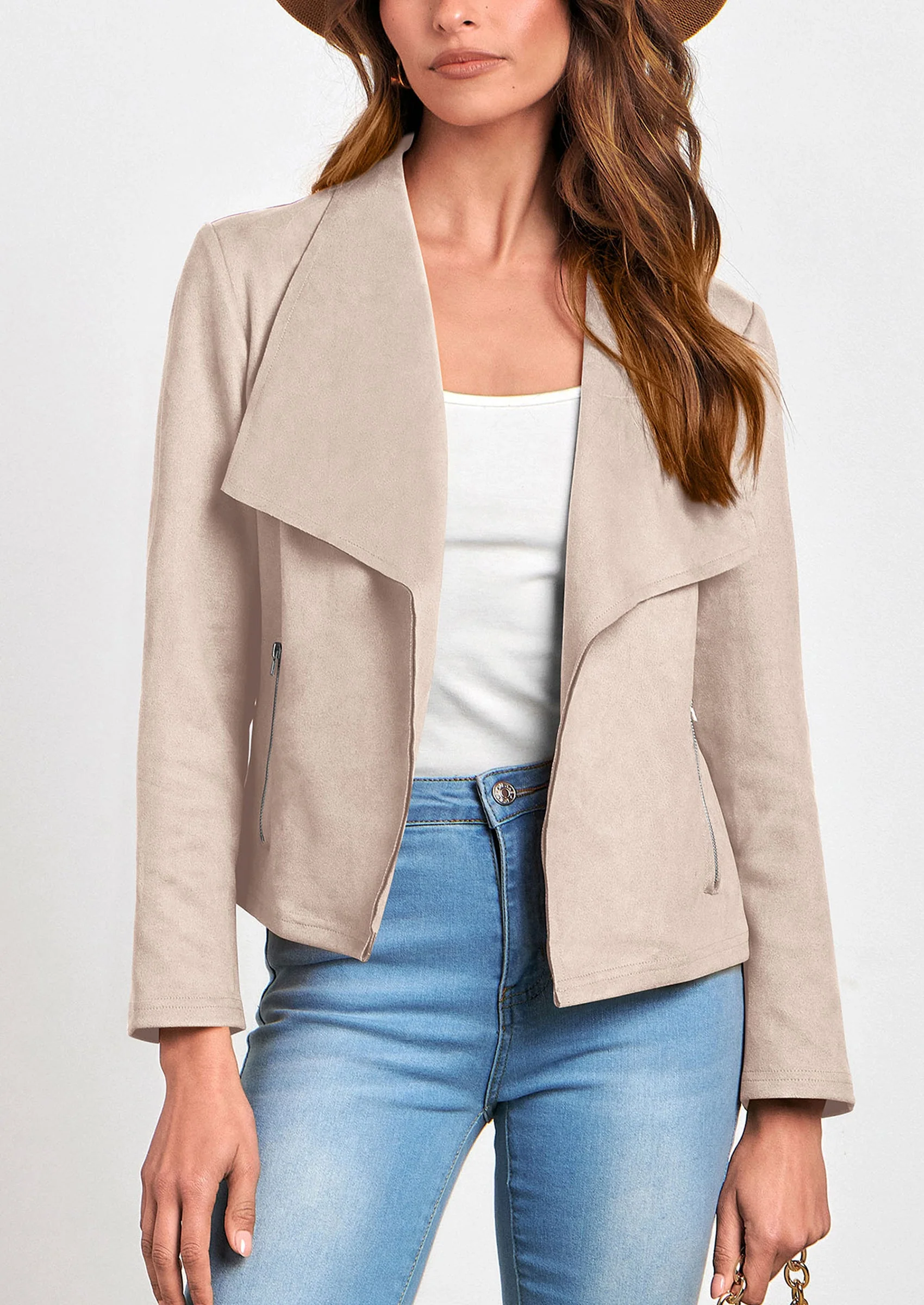 PRETTYGARDEN Women's Faux Suede Jackets Fashion Fall Clothes Long Sleeve Open Front Cropped Coat Outwear - Image 90