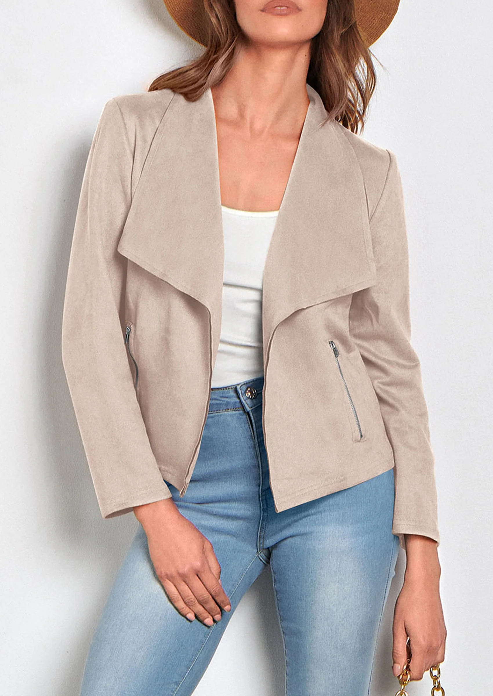 PRETTYGARDEN Women's Faux Suede Jackets Fashion Fall Clothes Long Sleeve Open Front Cropped Coat Outwear - Image 91