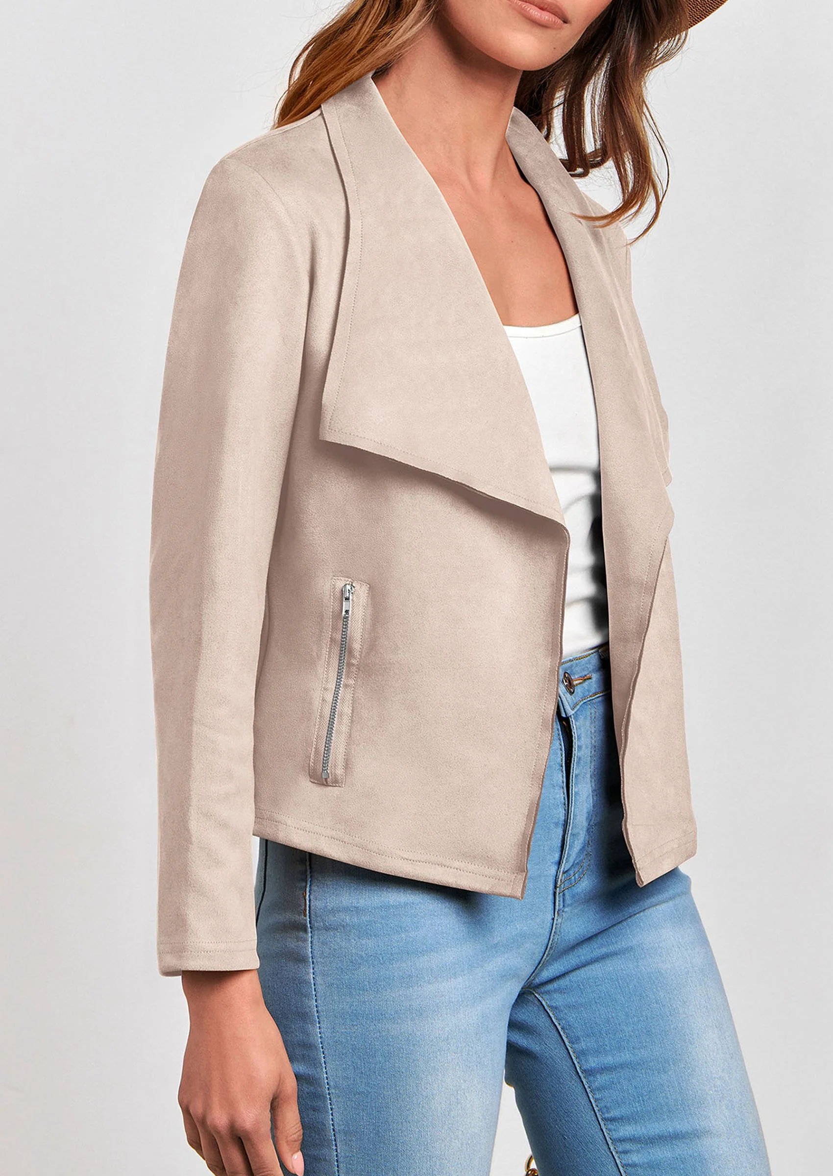 PRETTYGARDEN Women's Faux Suede Jackets Fashion Fall Clothes Long Sleeve Open Front Cropped Coat Outwear - Image 92