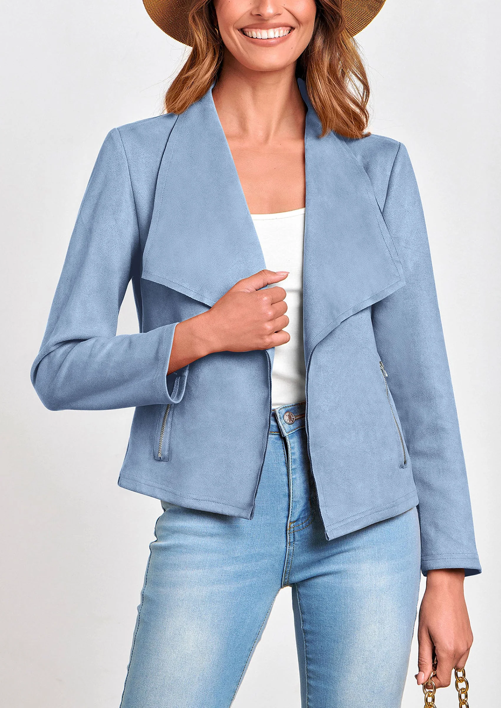 PRETTYGARDEN Women's Faux Suede Jackets Fashion Fall Clothes Long Sleeve Open Front Cropped Coat Outwear - Image 95