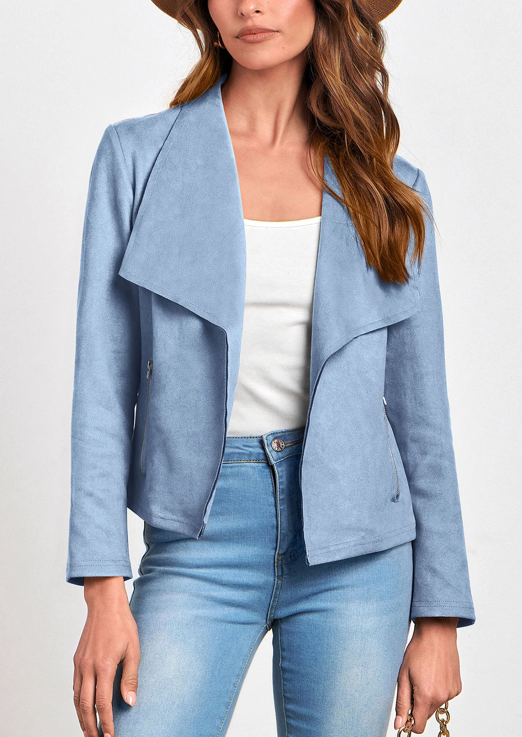 PRETTYGARDEN Women's Faux Suede Jackets Fashion Fall Clothes Long Sleeve Open Front Cropped Coat Outwear - Image 97