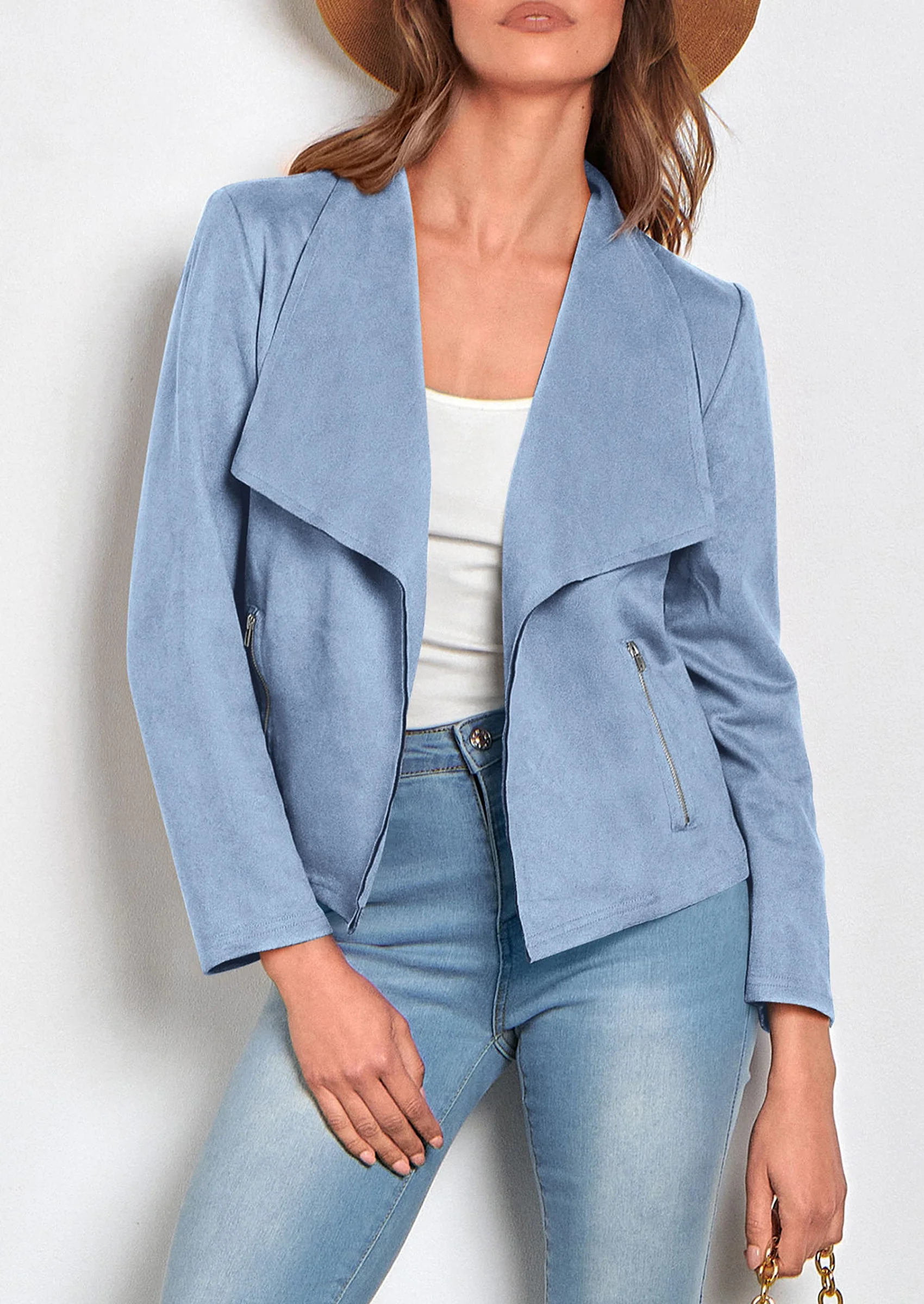 PRETTYGARDEN Women's Faux Suede Jackets Fashion Fall Clothes Long Sleeve Open Front Cropped Coat Outwear - Image 98