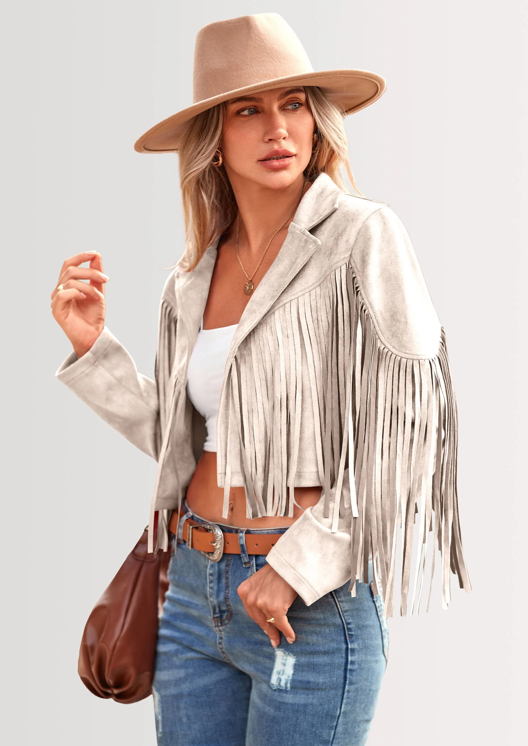 PRETTYGARDEN Women's Fringe Faux Suede Leather Jackets Fashion Tassel Motorcycle Cropped Coats - Image 11