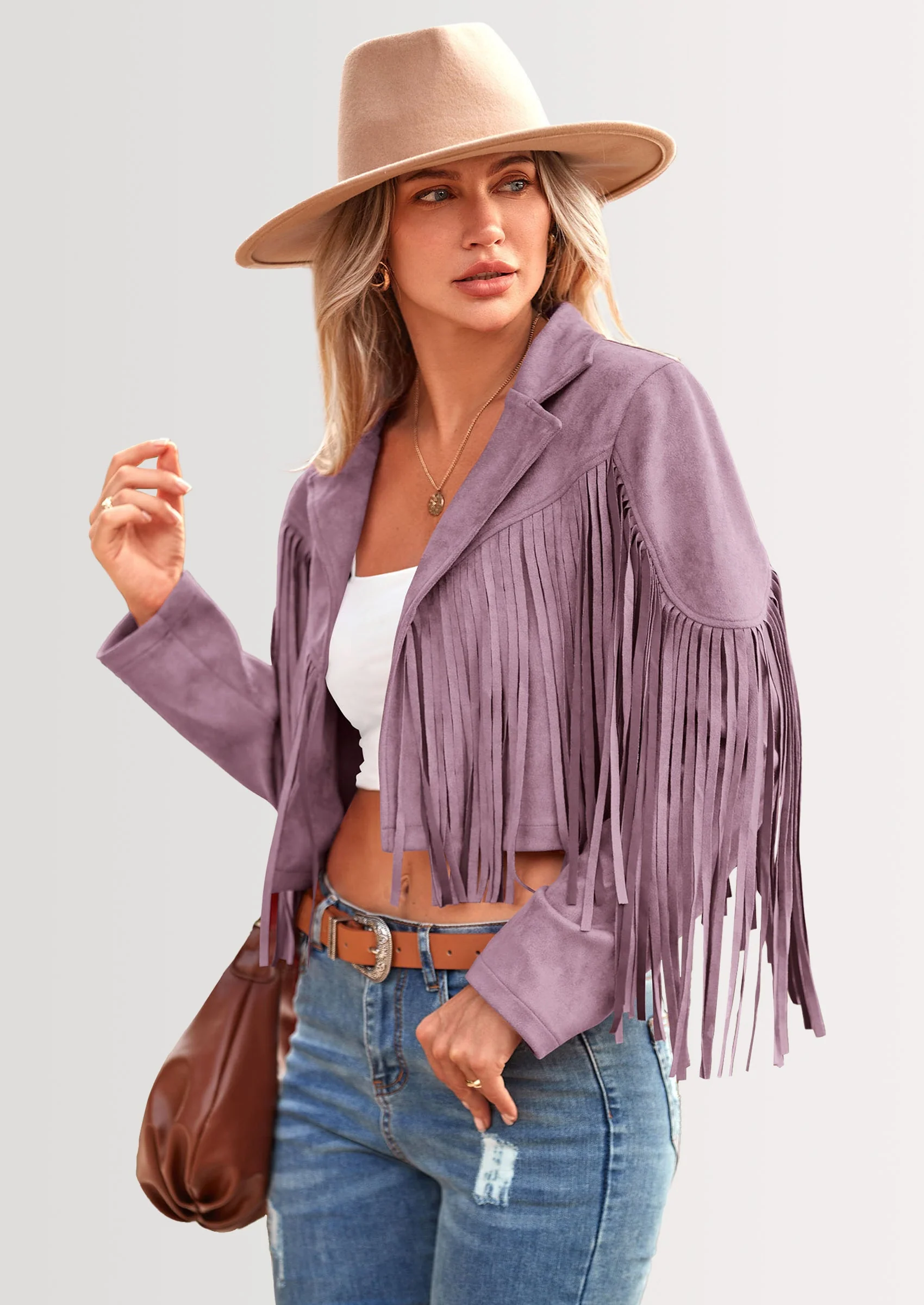 PRETTYGARDEN Women's Fringe Faux Suede Leather Jackets Fashion Tassel Motorcycle Cropped Coats - Image 110
