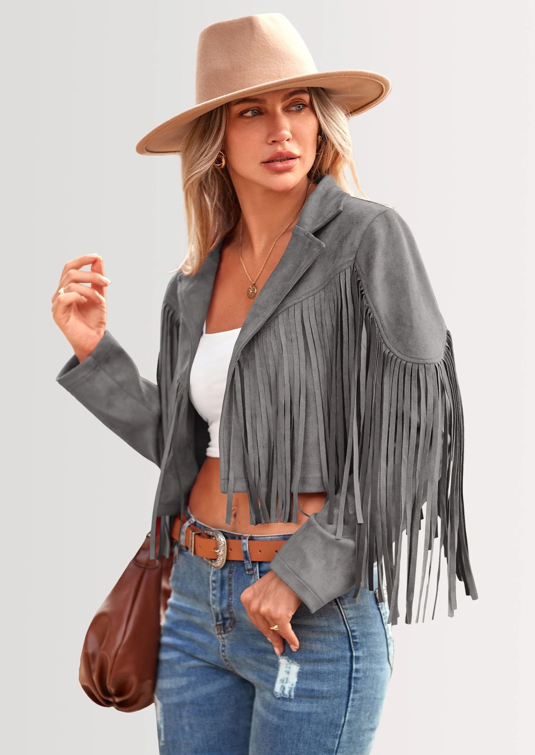 PRETTYGARDEN Women's Fringe Faux Suede Leather Jackets Fashion Tassel Motorcycle Cropped Coats - Image 128