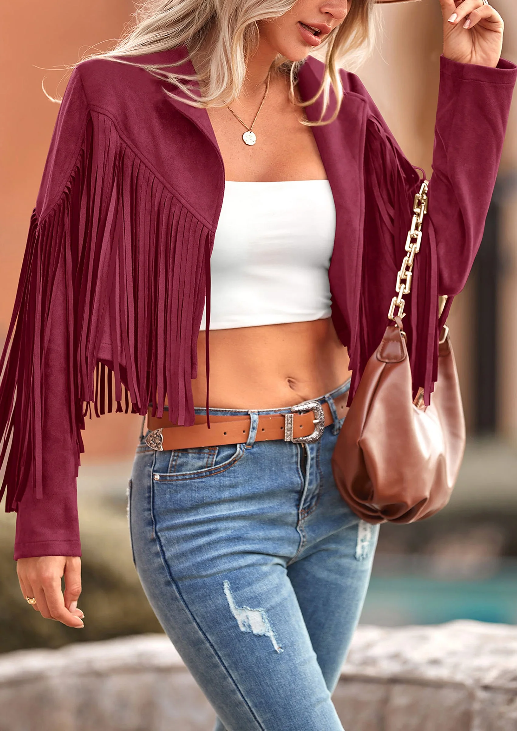 PRETTYGARDEN Women's Fringe Faux Suede Leather Jackets Fashion Tassel Motorcycle Cropped Coats - Image 144
