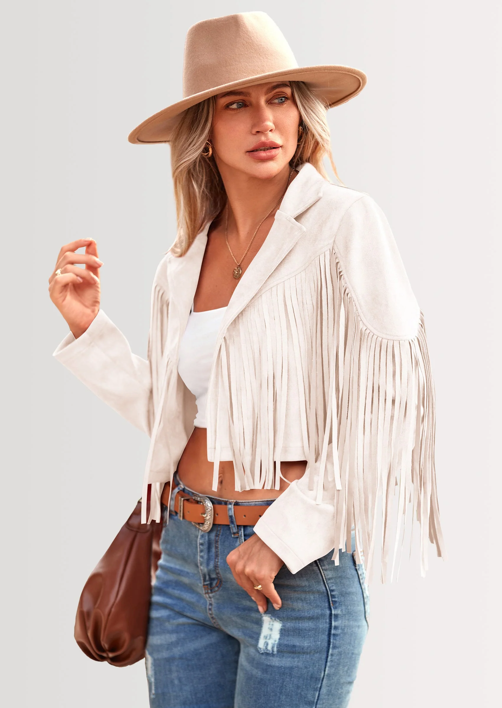 PRETTYGARDEN Women's Fringe Faux Suede Leather Jackets Fashion Tassel Motorcycle Cropped Coats - Image 20