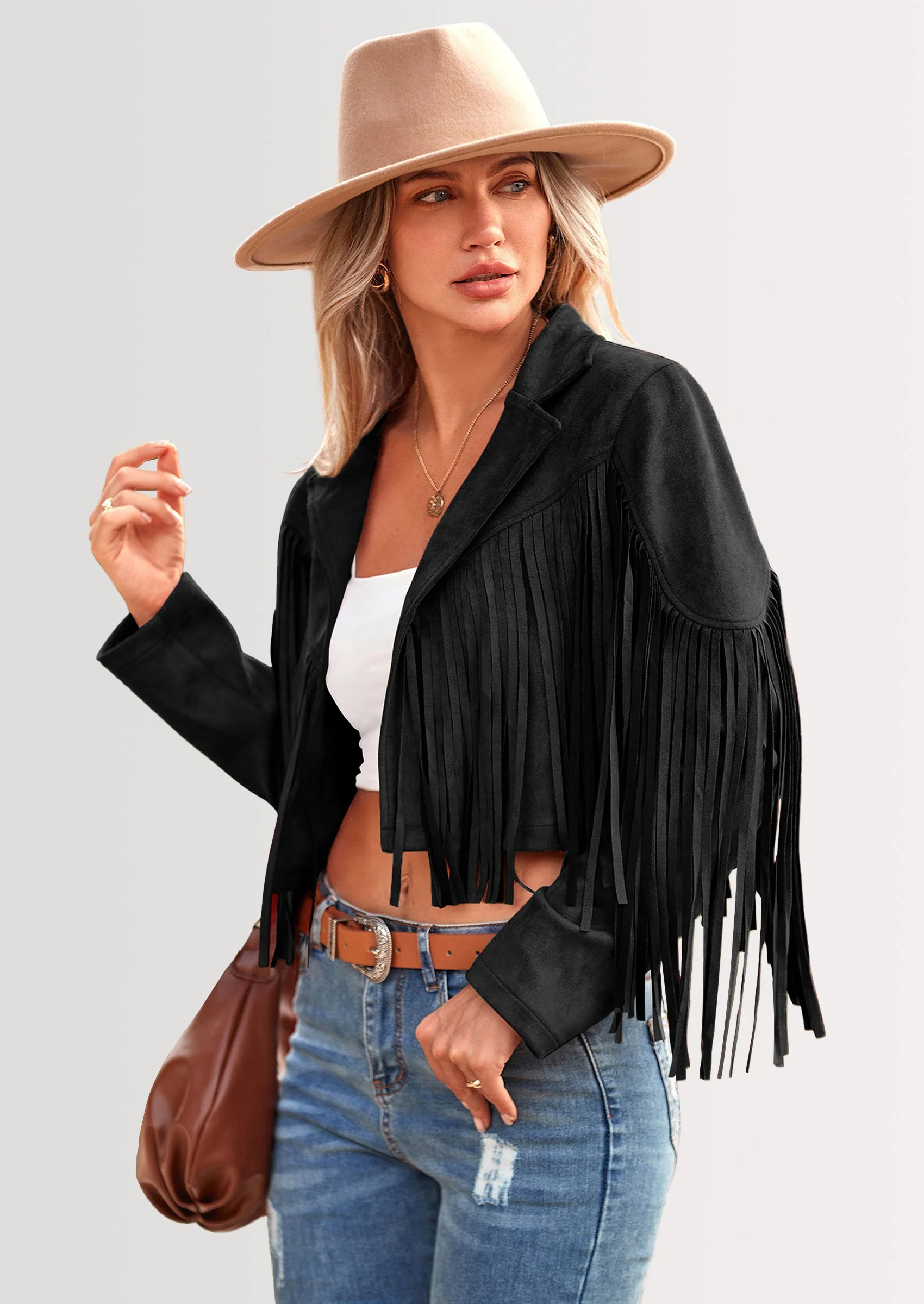 PRETTYGARDEN Women's Fringe Faux Suede Leather Jackets Fashion Tassel Motorcycle Cropped Coats - Image 29