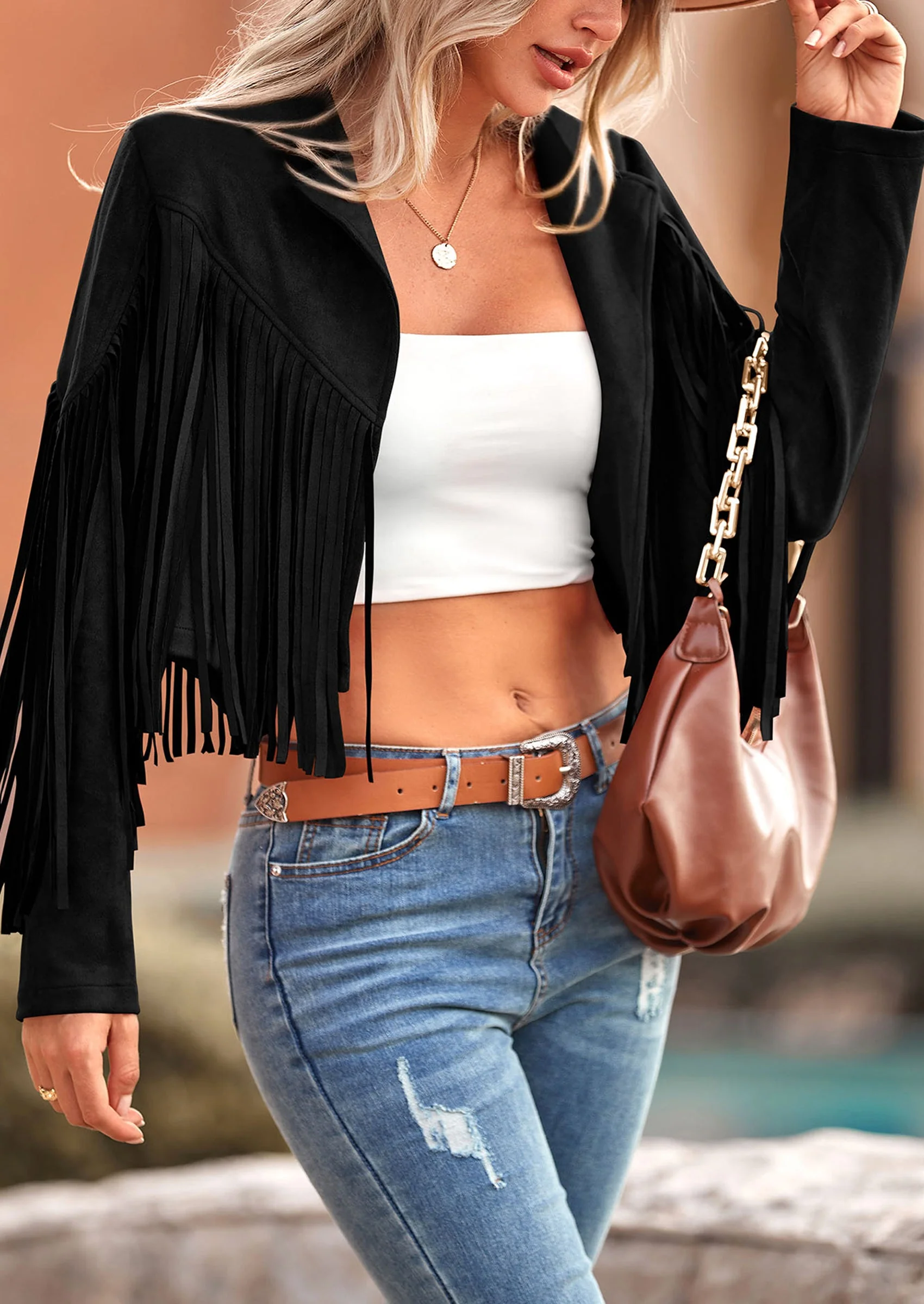 PRETTYGARDEN Women's Fringe Faux Suede Leather Jackets Fashion Tassel Motorcycle Cropped Coats - Image 32