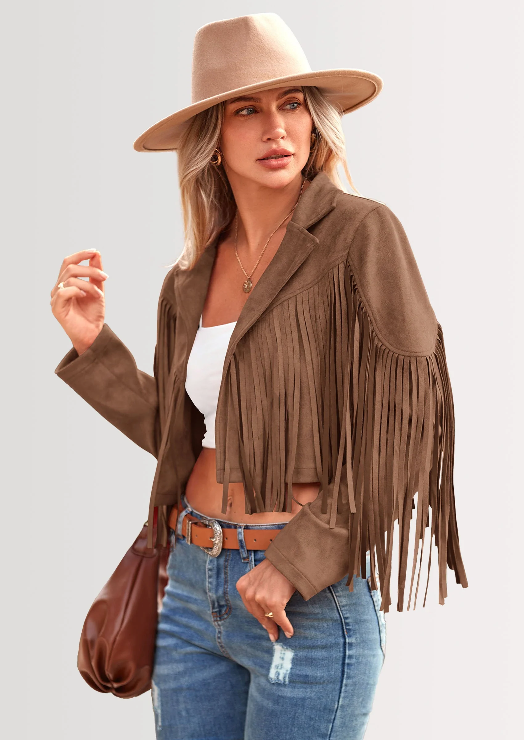 PRETTYGARDEN Women's Fringe Faux Suede Leather Jackets Fashion Tassel Motorcycle Cropped Coats - Image 47