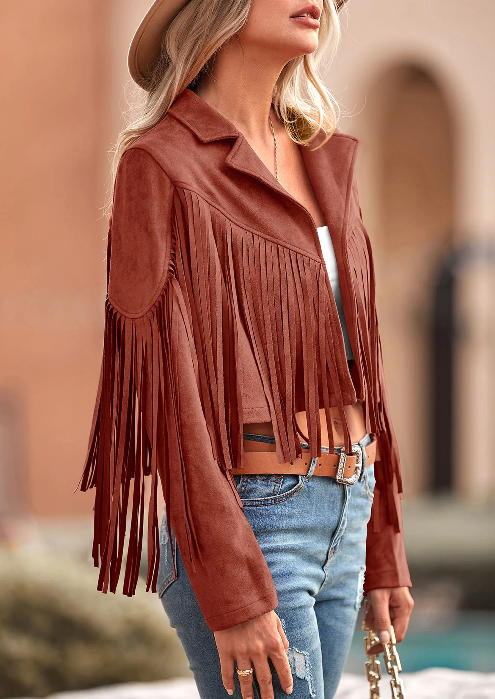 PRETTYGARDEN Women's Fringe Faux Suede Leather Jackets Fashion Tassel Motorcycle Cropped Coats - Image 6