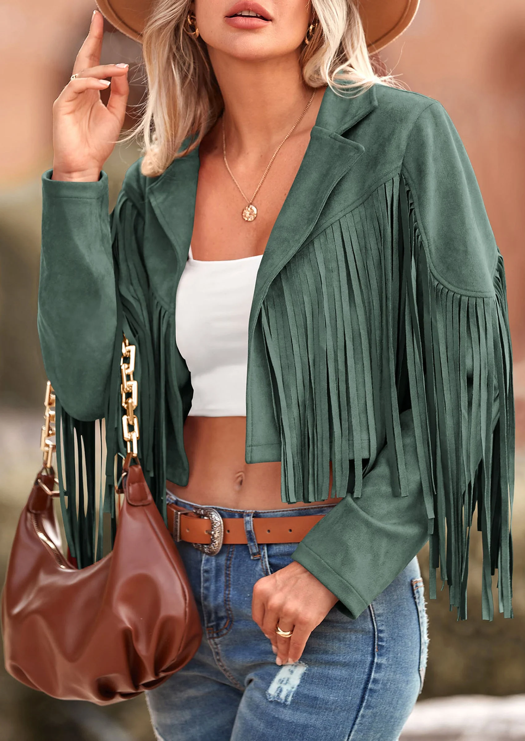 PRETTYGARDEN Women's Fringe Faux Suede Leather Jackets Fashion Tassel Motorcycle Cropped Coats - Image 76