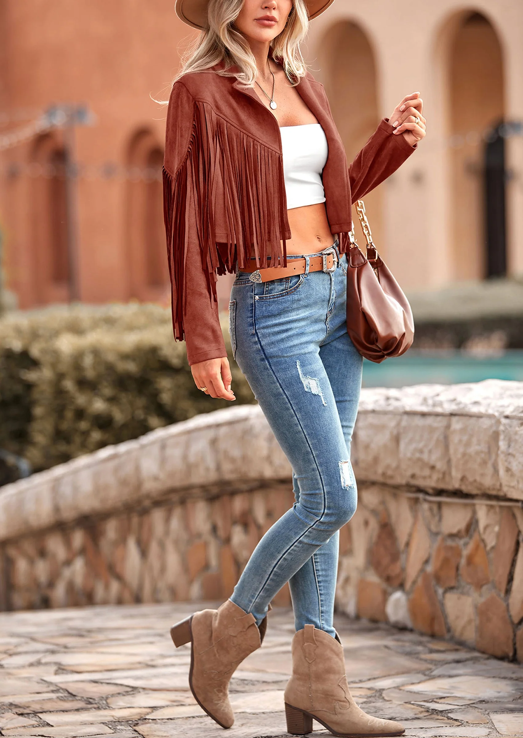 PRETTYGARDEN Women's Fringe Faux Suede Leather Jackets Fashion Tassel Motorcycle Cropped Coats - Image 8