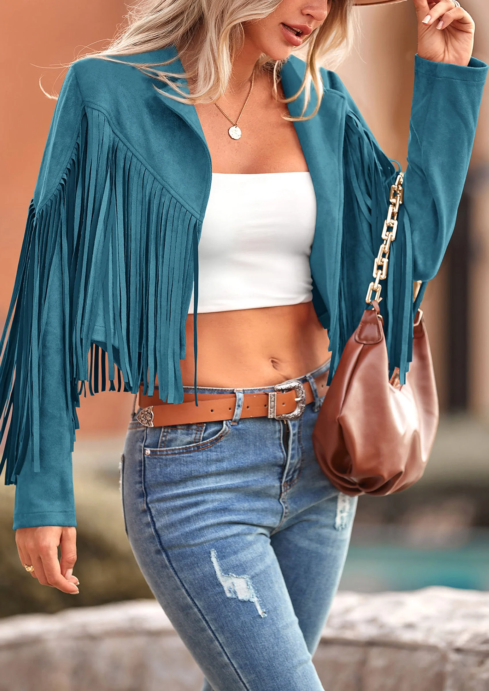 PRETTYGARDEN Women's Fringe Faux Suede Leather Jackets Fashion Tassel Motorcycle Cropped Coats - Image 94