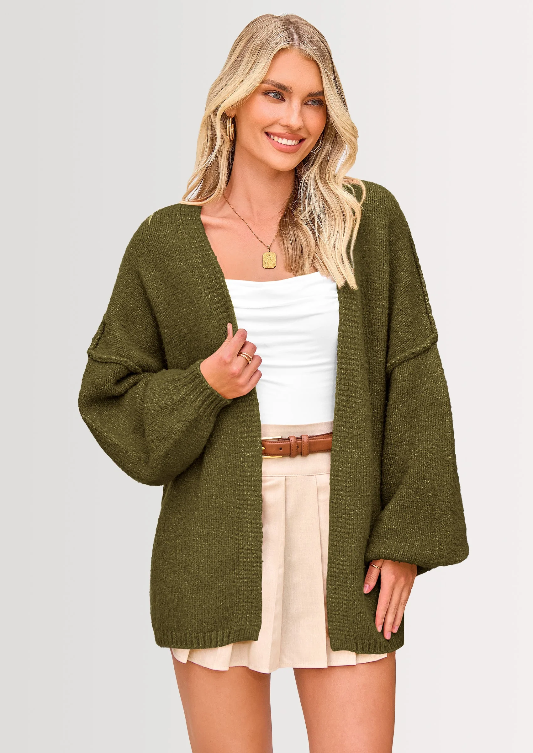 PRETTYGARDEN Womens Oversized Cardigan Sweaters Fall Long Lantern Sleeve Knit Open Front Lightweight Sweater - Image 10