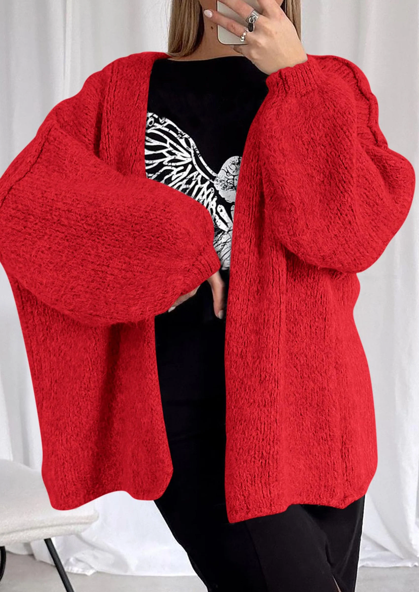 PRETTYGARDEN Womens Oversized Cardigan Sweaters Fall Long Lantern Sleeve Knit Open Front Lightweight Sweater - Image 102