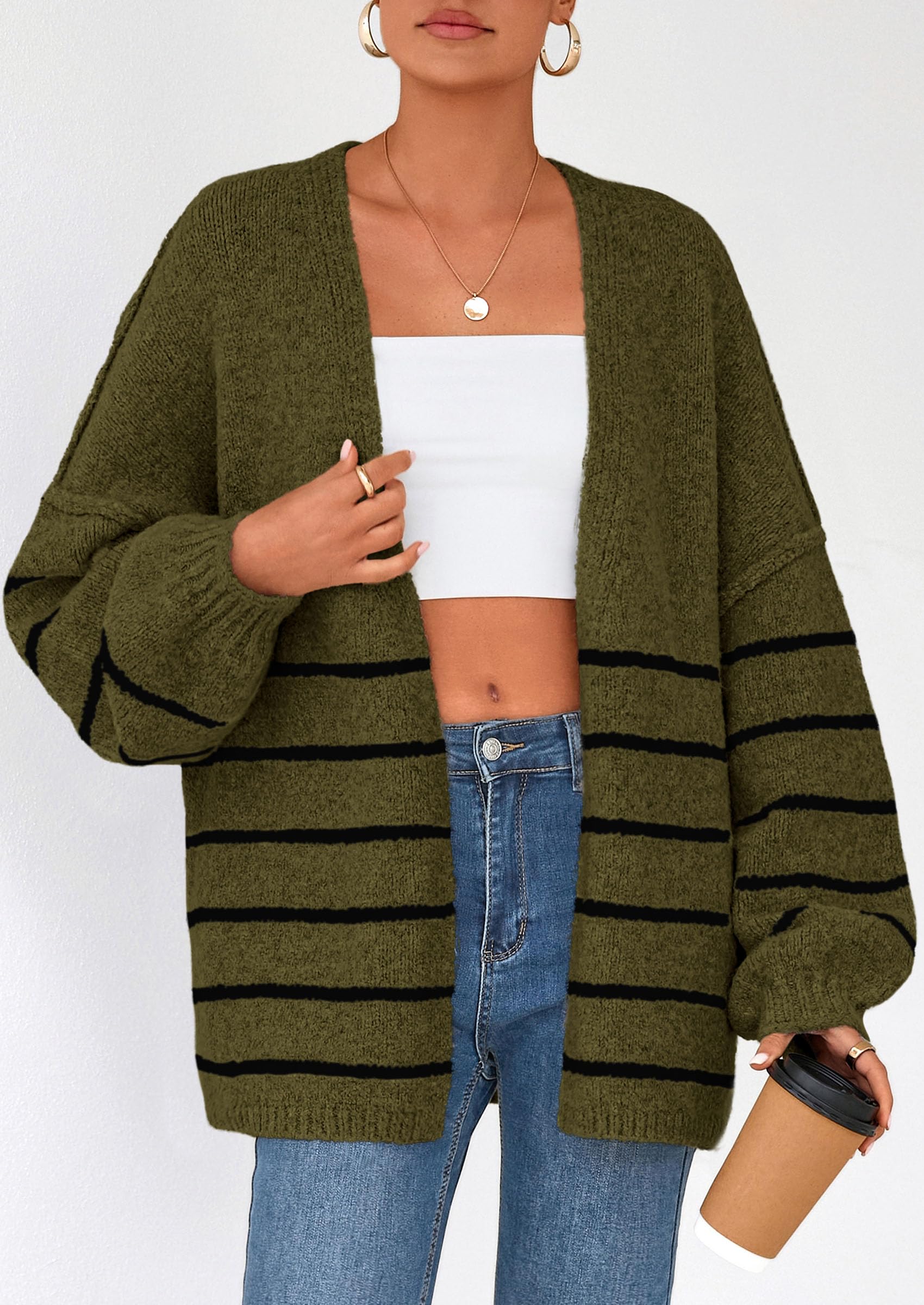 PRETTYGARDEN Womens Oversized Cardigan Sweaters Fall Long Lantern Sleeve Knit Open Front Lightweight Sweater - Image 116