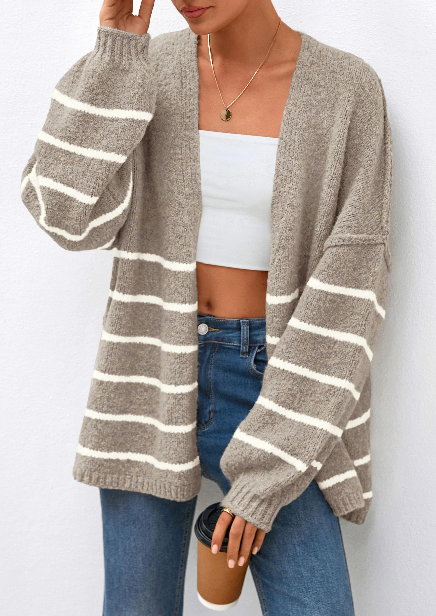 PRETTYGARDEN Womens Oversized Cardigan Sweaters Fall Long Lantern Sleeve Knit Open Front Lightweight Sweater - Image 133