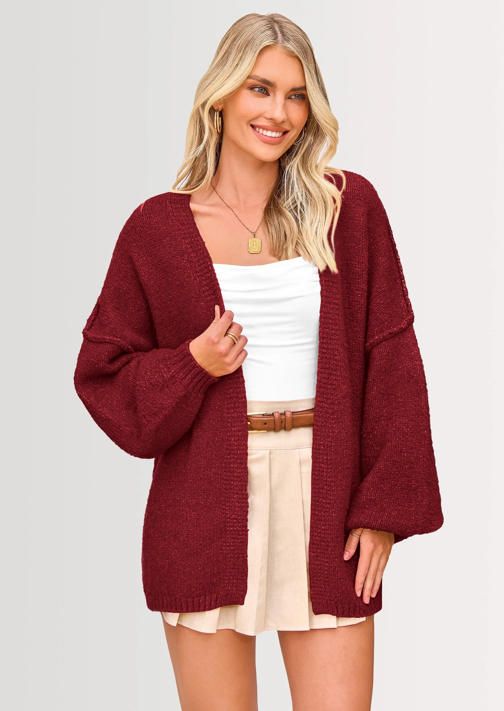 PRETTYGARDEN Womens Oversized Cardigan Sweaters Fall Long Lantern Sleeve Knit Open Front Lightweight Sweater - Image 150