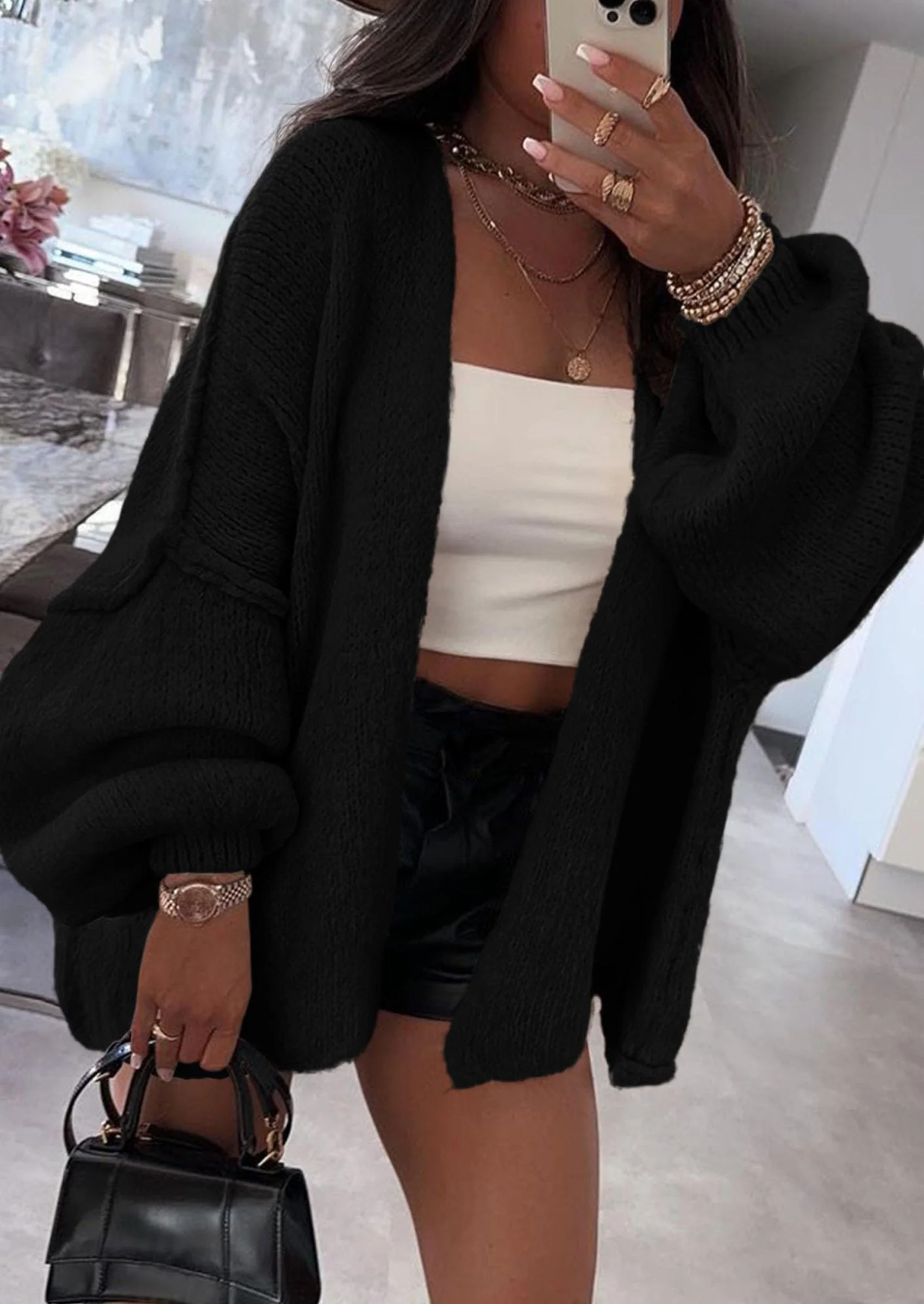 PRETTYGARDEN Womens Oversized Cardigan Sweaters Fall Long Lantern Sleeve Knit Open Front Lightweight Sweater - Image 24