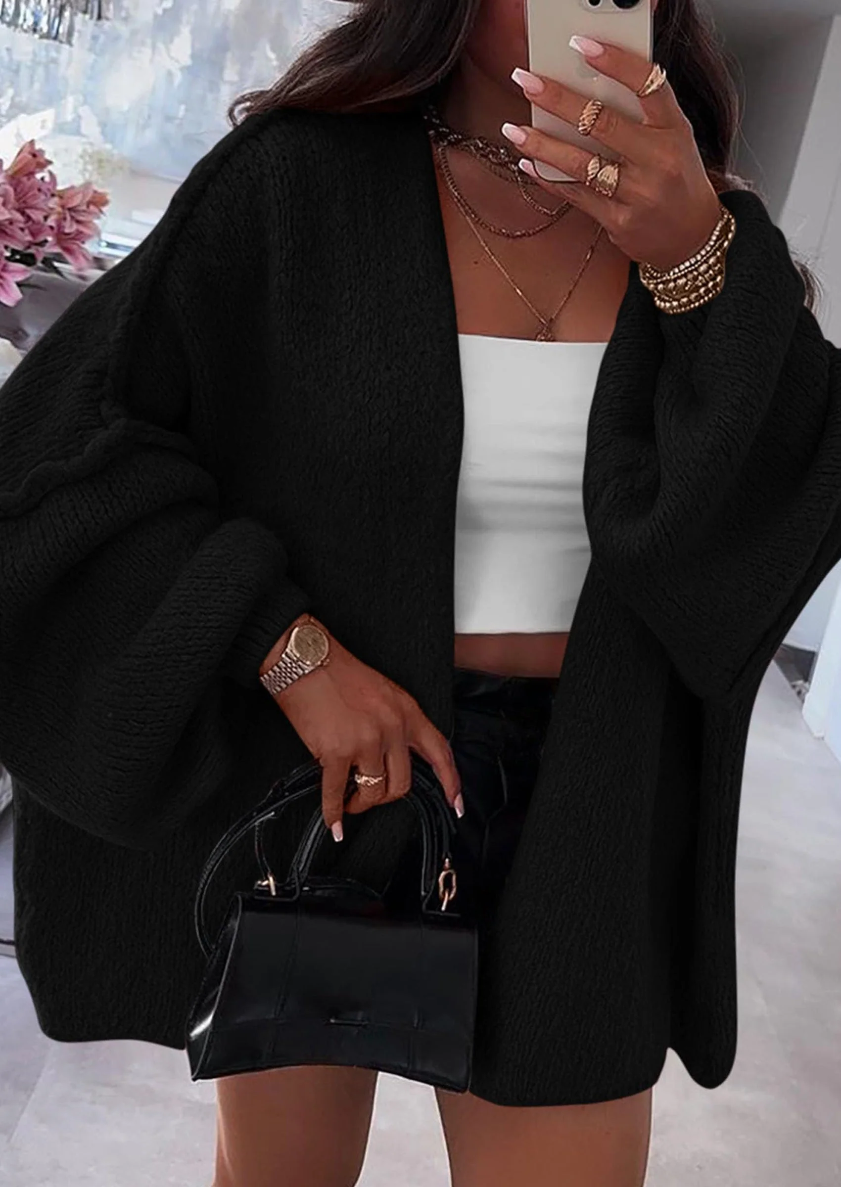 PRETTYGARDEN Womens Oversized Cardigan Sweaters Fall Long Lantern Sleeve Knit Open Front Lightweight Sweater - Image 25