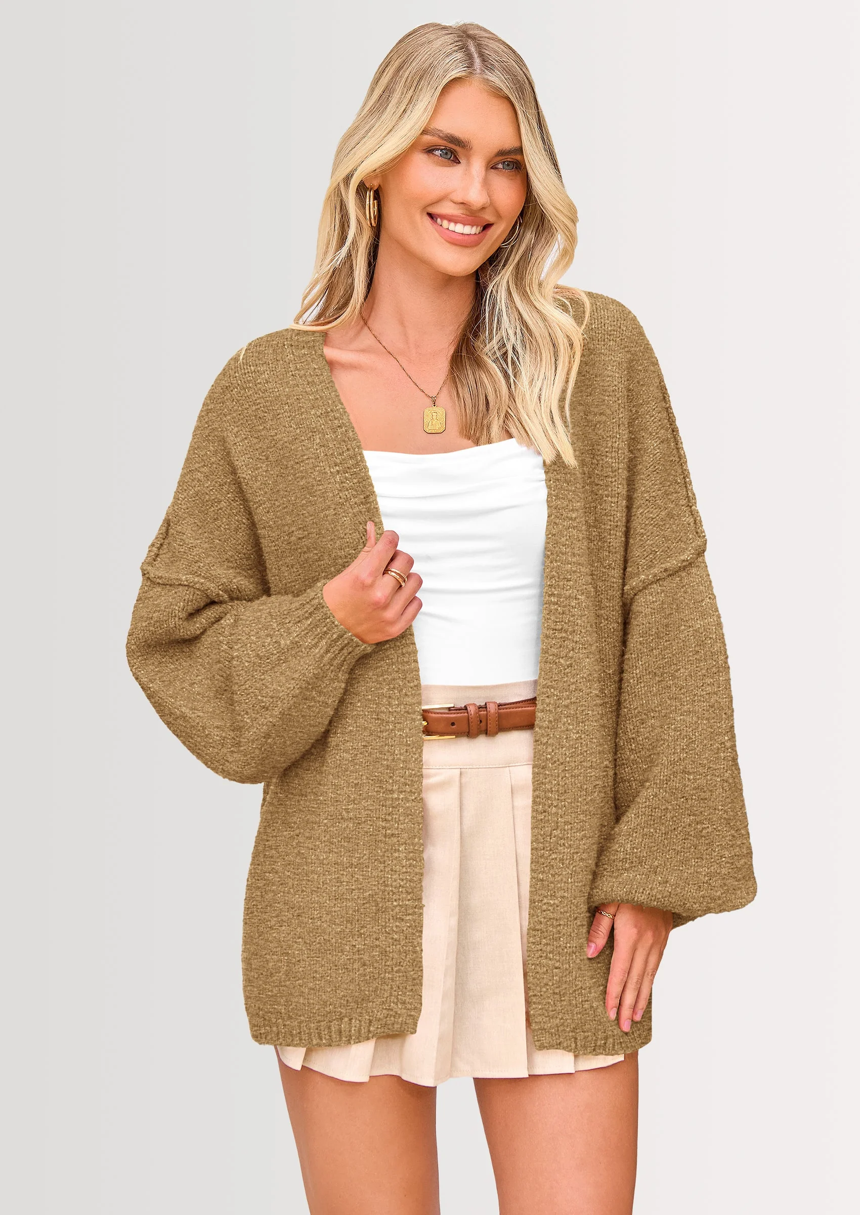 PRETTYGARDEN Womens Oversized Cardigan Sweaters Fall Long Lantern Sleeve Knit Open Front Lightweight Sweater - Image 34