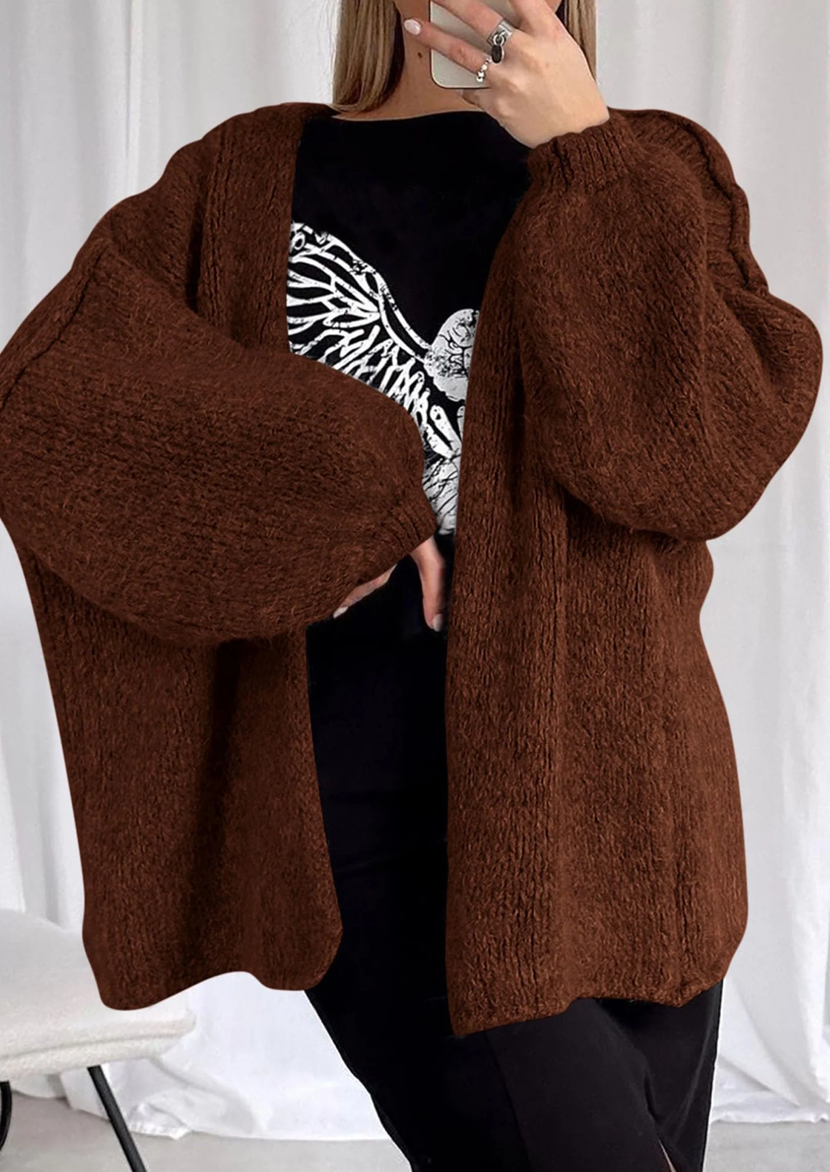 PRETTYGARDEN Womens Oversized Cardigan Sweaters Fall Long Lantern Sleeve Knit Open Front Lightweight Sweater - Image 47