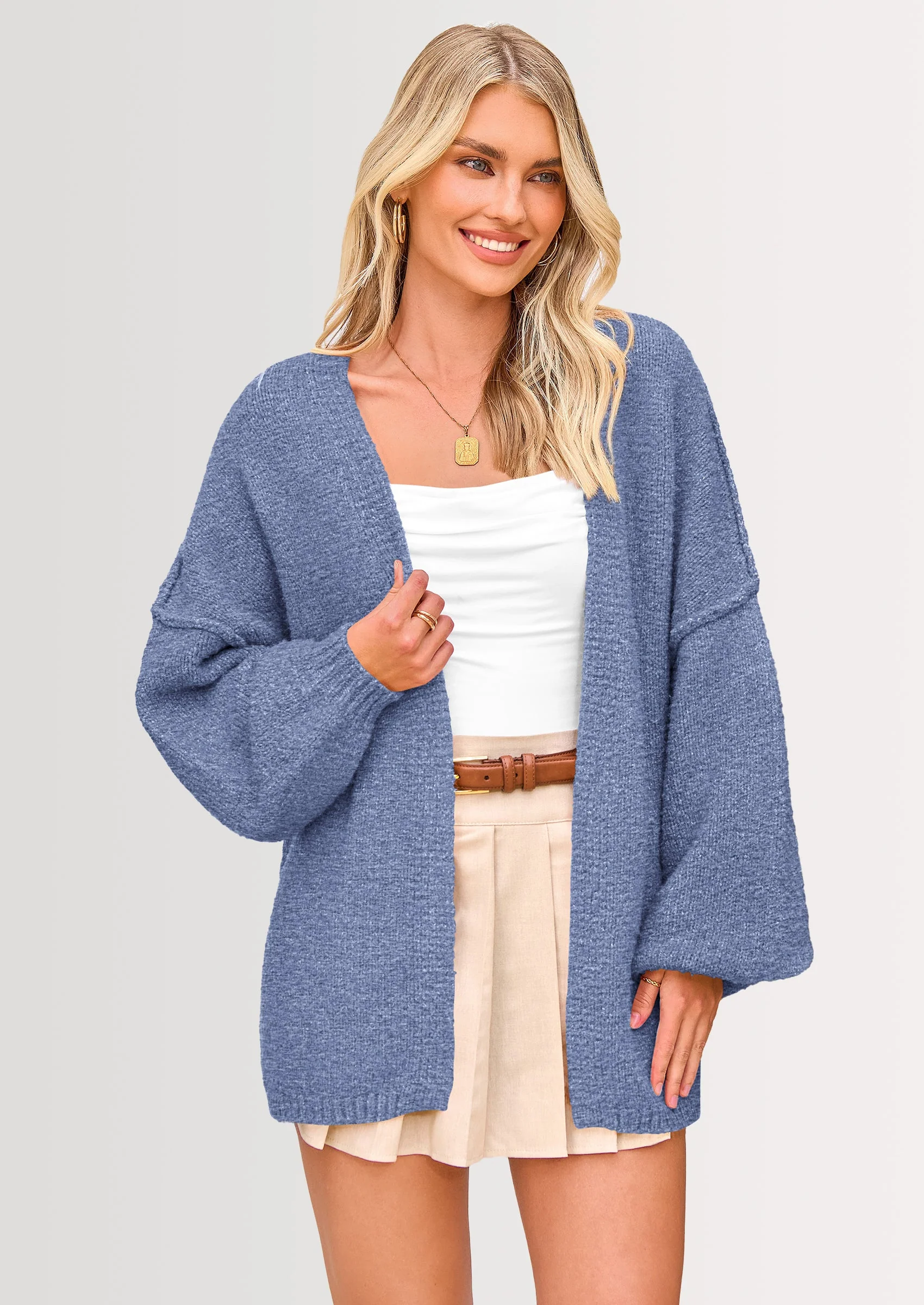 PRETTYGARDEN Womens Oversized Cardigan Sweaters Fall Long Lantern Sleeve Knit Open Front Lightweight Sweater - Image 66
