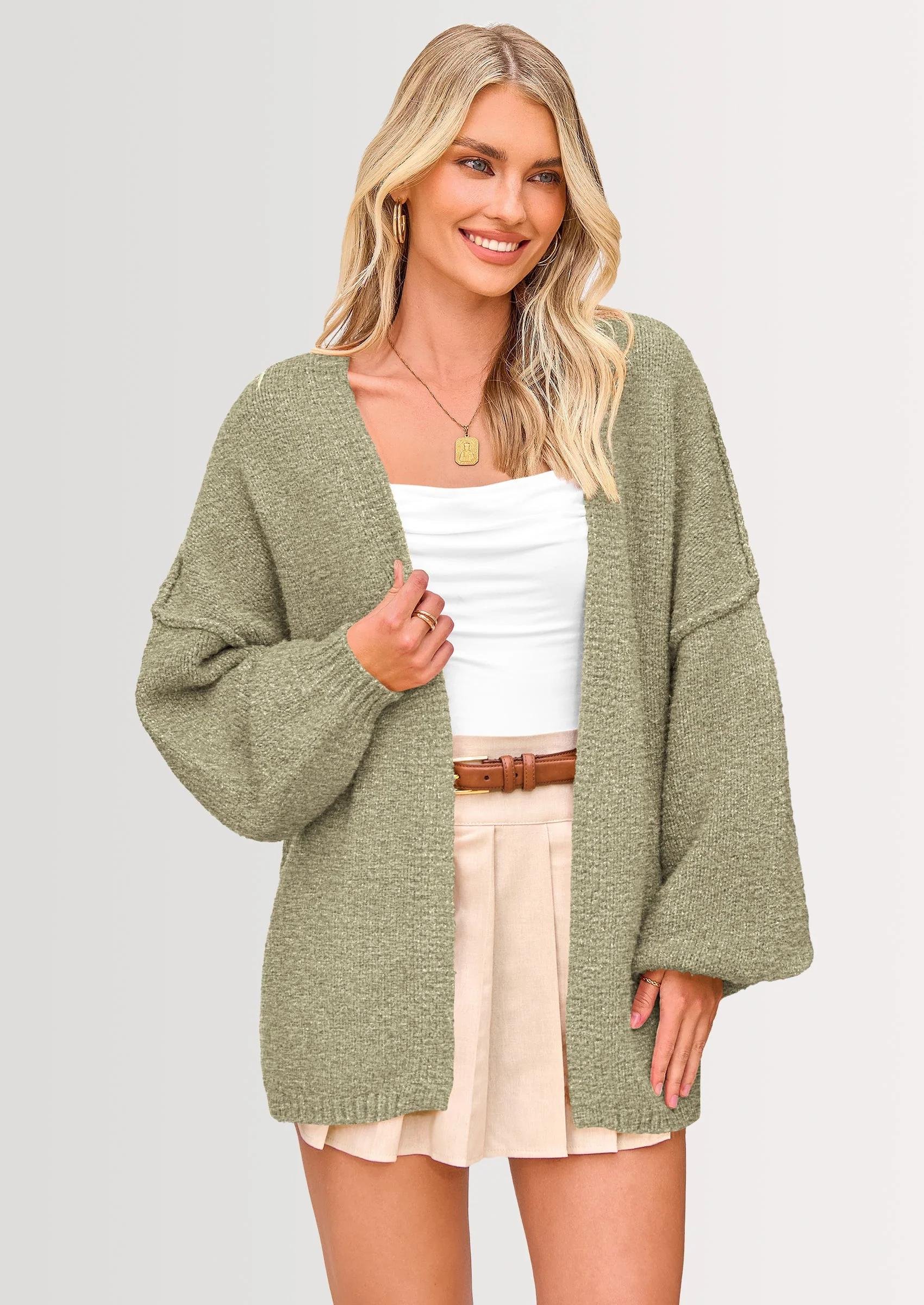 PRETTYGARDEN Womens Oversized Cardigan Sweaters Fall Long Lantern Sleeve Knit Open Front Lightweight Sweater - Image 82