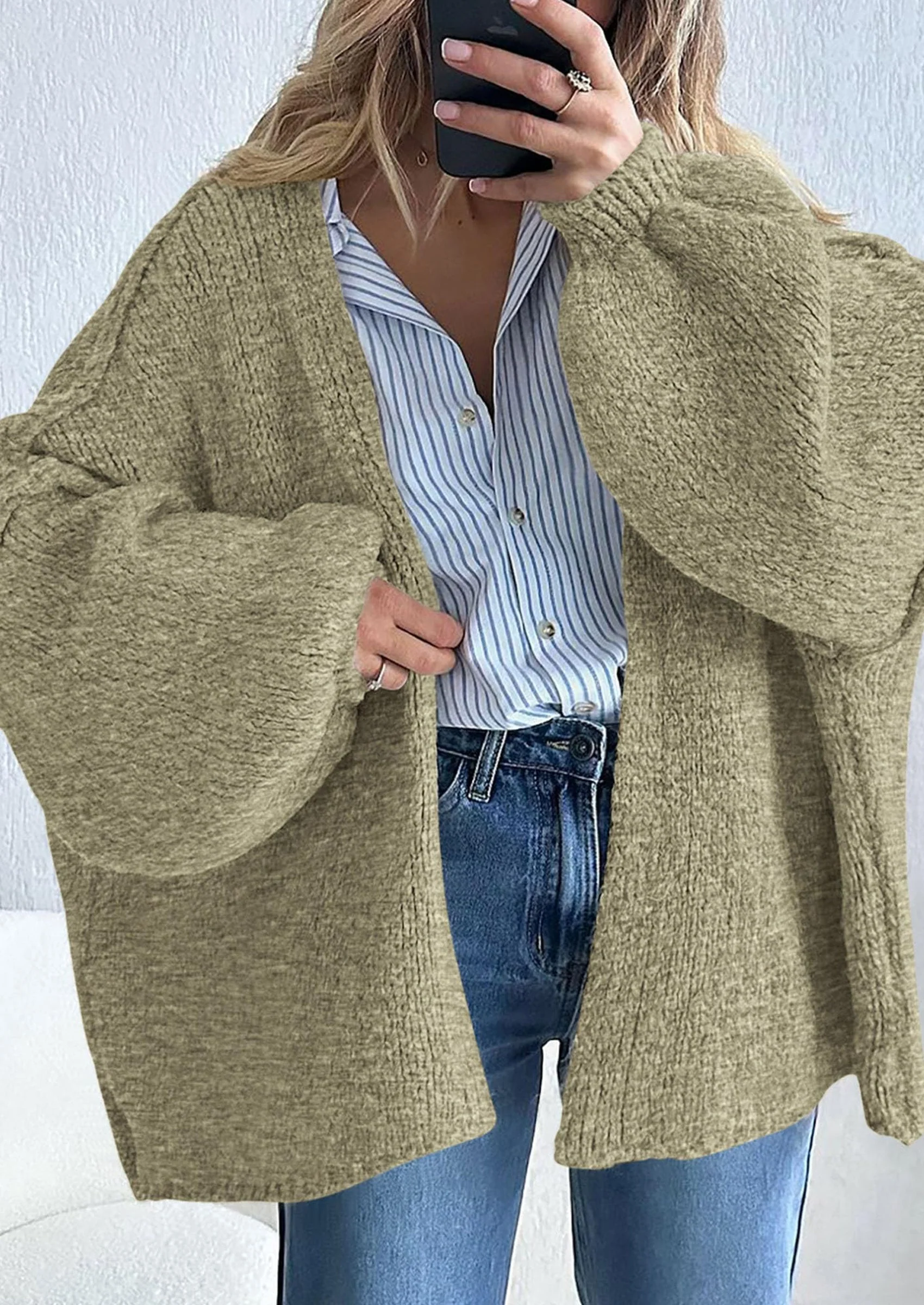 PRETTYGARDEN Womens Oversized Cardigan Sweaters Fall Long Lantern Sleeve Knit Open Front Lightweight Sweater - Image 88