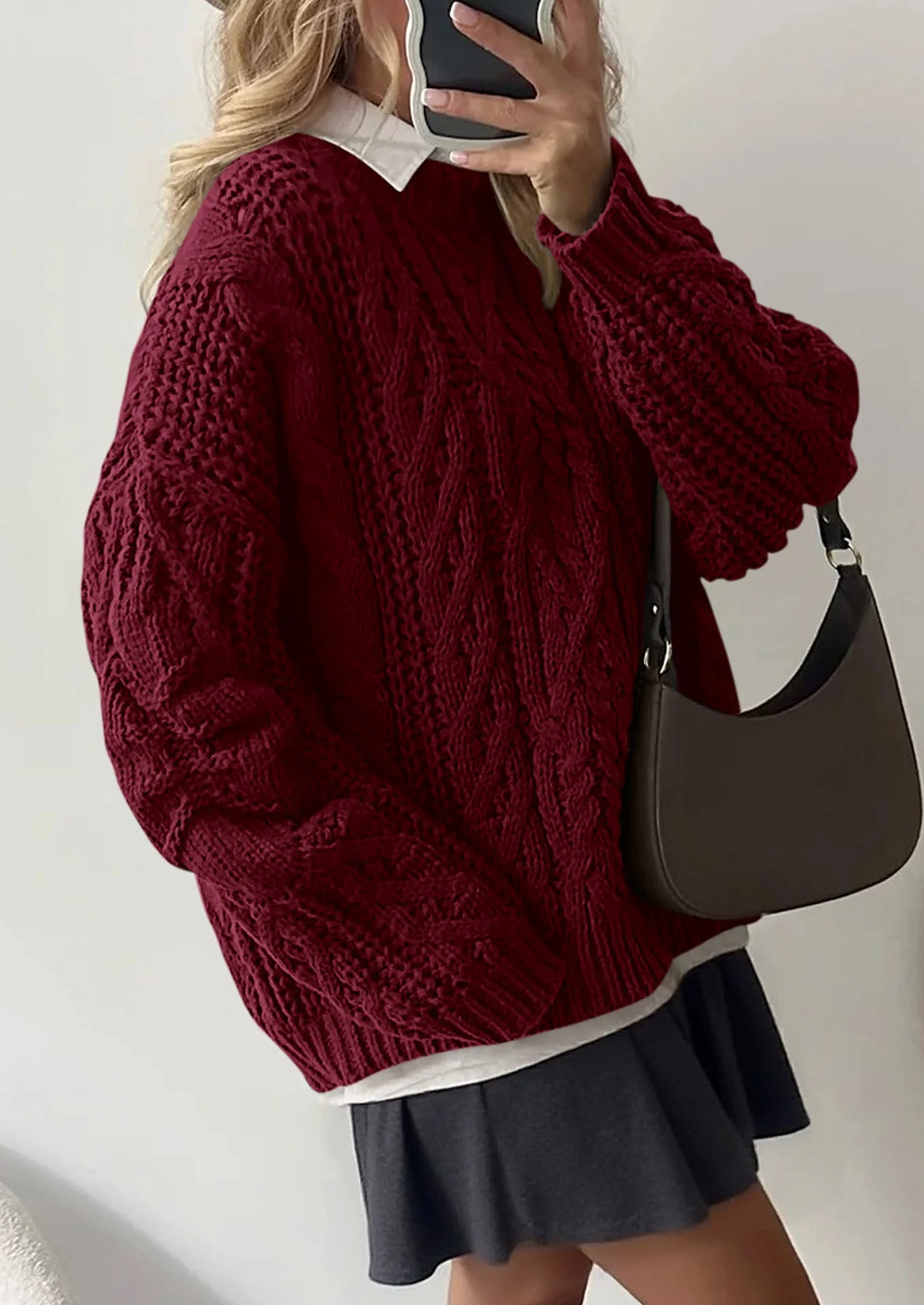 PRETTYGARDEN Women's Oversized Fall Sweaters Casual Long Sleeve Crewneck Chunky Cable Knit Pullover Tops Winter Clothes - Image 14