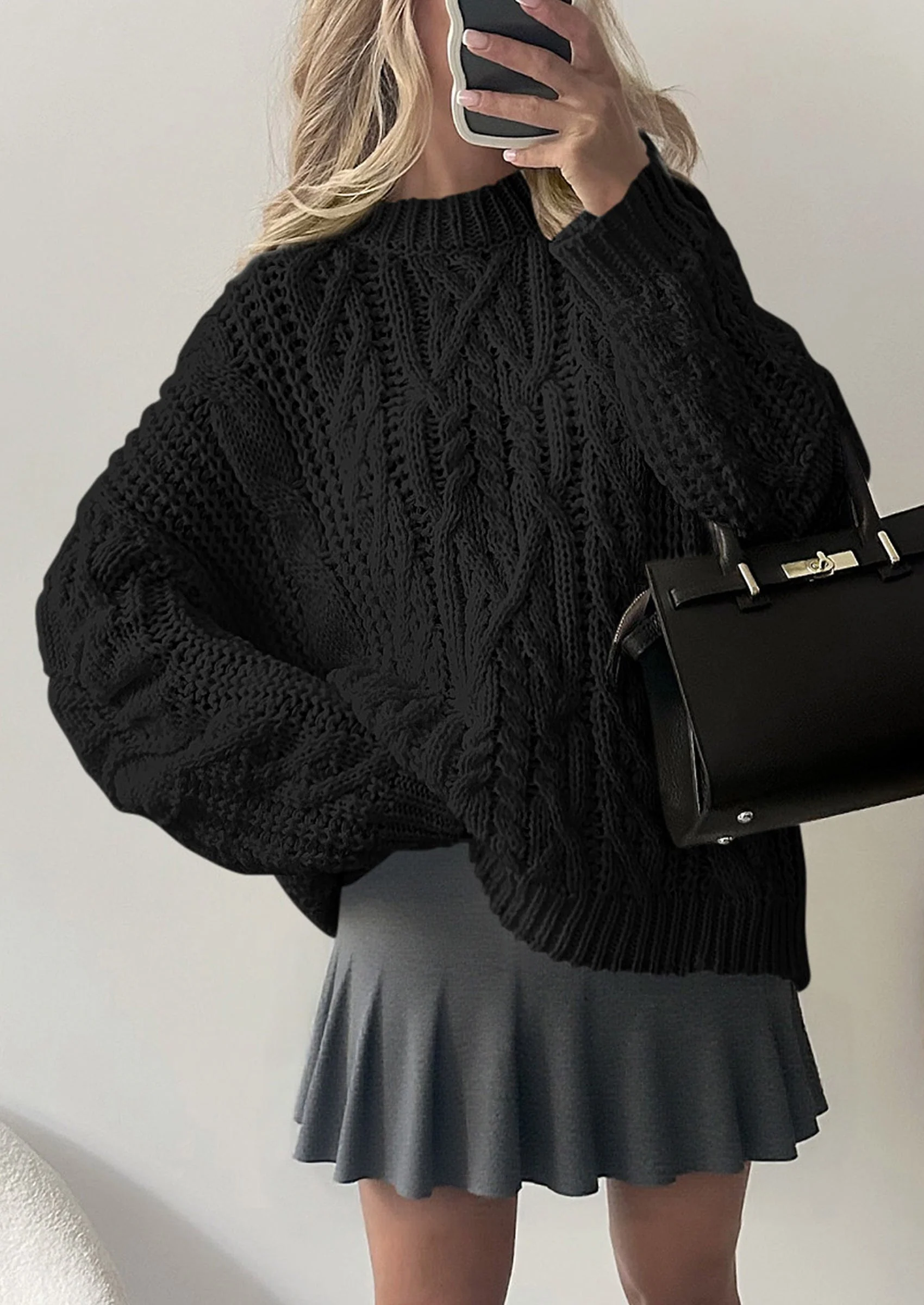 PRETTYGARDEN Women's Oversized Fall Sweaters Casual Long Sleeve Crewneck Chunky Cable Knit Pullover Tops Winter Clothes - Image 25