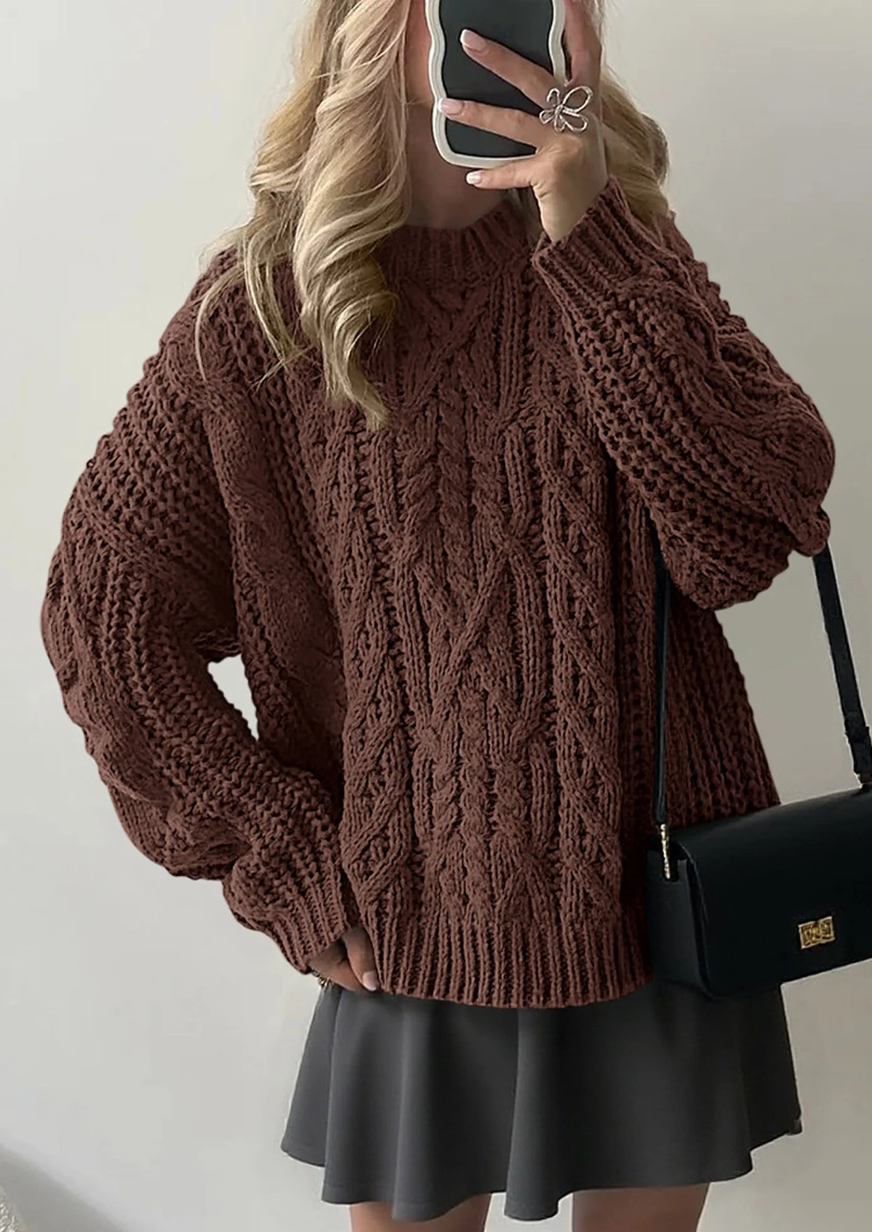 PRETTYGARDEN Women's Oversized Fall Sweaters Casual Long Sleeve Crewneck Chunky Cable Knit Pullover Tops Winter Clothes - Image 4