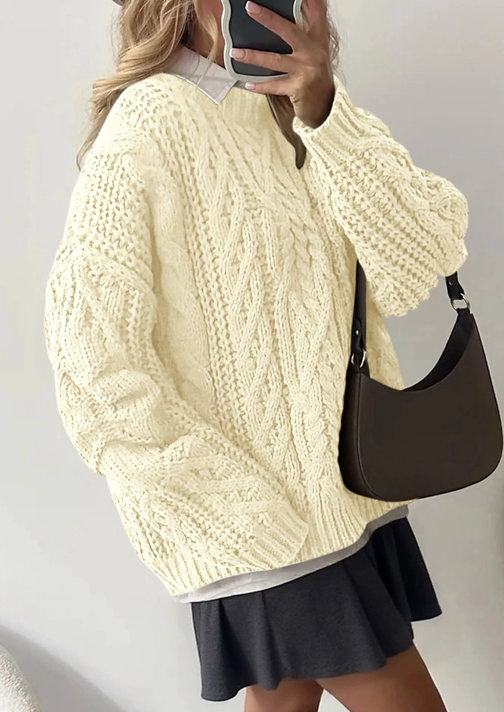 PRETTYGARDEN Women's Oversized Fall Sweaters Casual Long Sleeve Crewneck Chunky Cable Knit Pullover Tops Winter Clothes - Image 42