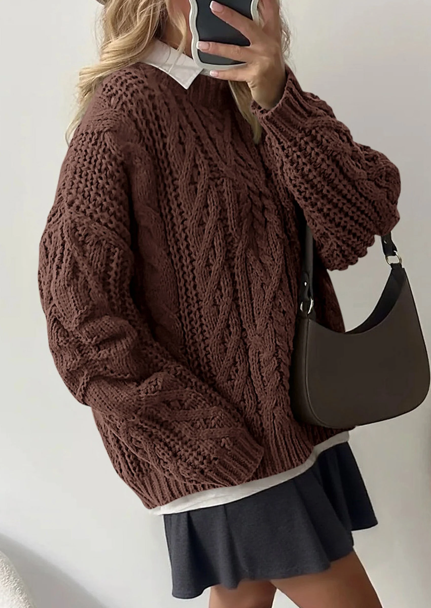 PRETTYGARDEN Women's Oversized Fall Sweaters Casual Long Sleeve Crewneck Chunky Cable Knit Pullover Tops Winter Clothes - Image 6