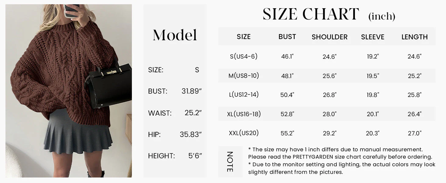 PRETTYGARDEN Women's Oversized Fall Sweaters Casual Long Sleeve Crewneck Chunky Cable Knit Pullover Tops Winter Clothes - Image 8