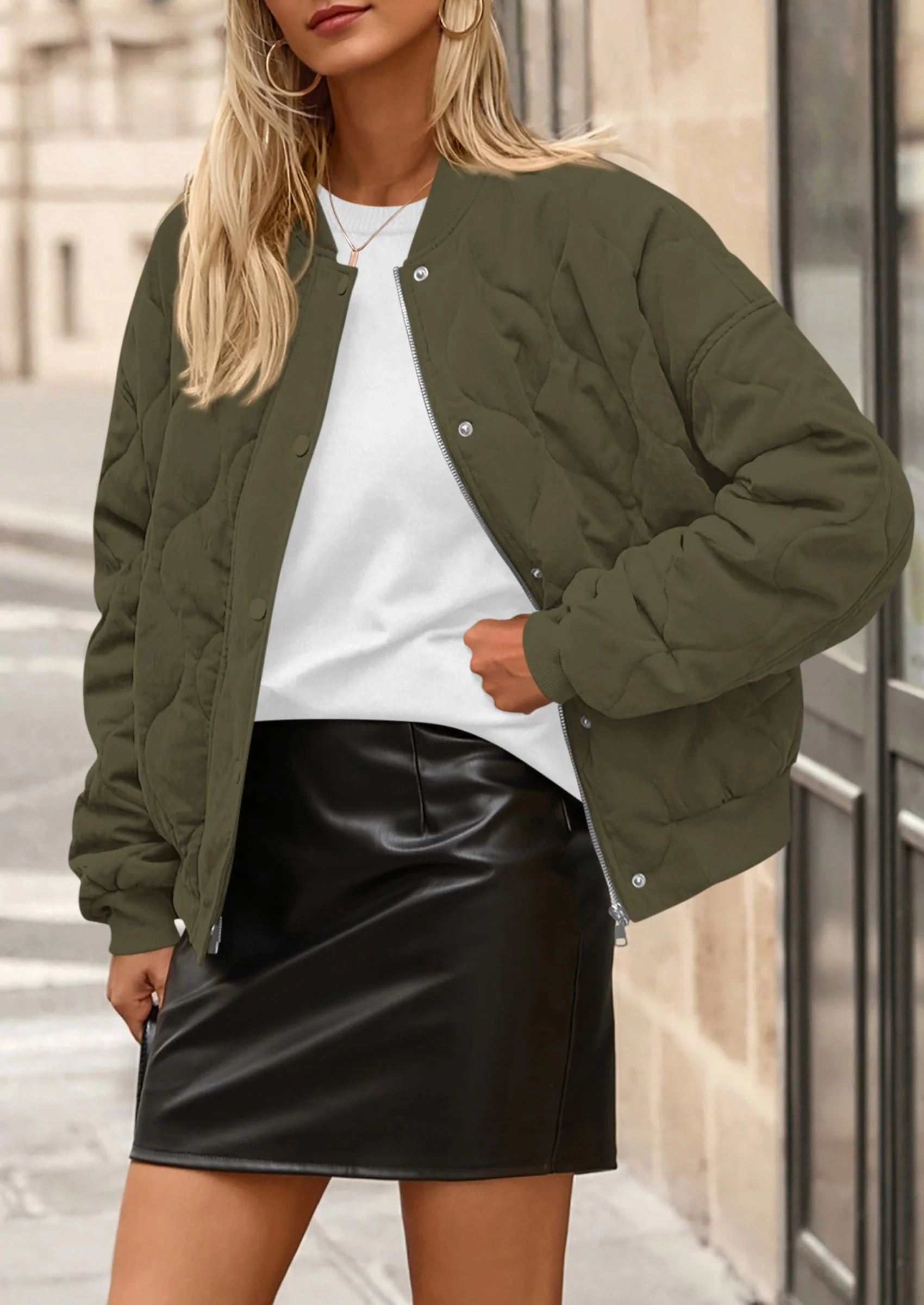 PRETTYGARDEN Women's Quilted Bomber Jacket Fall Fashion Lightweight Cropped Zip up Outerwear Winter Puffer Coats Pockets - Image 9