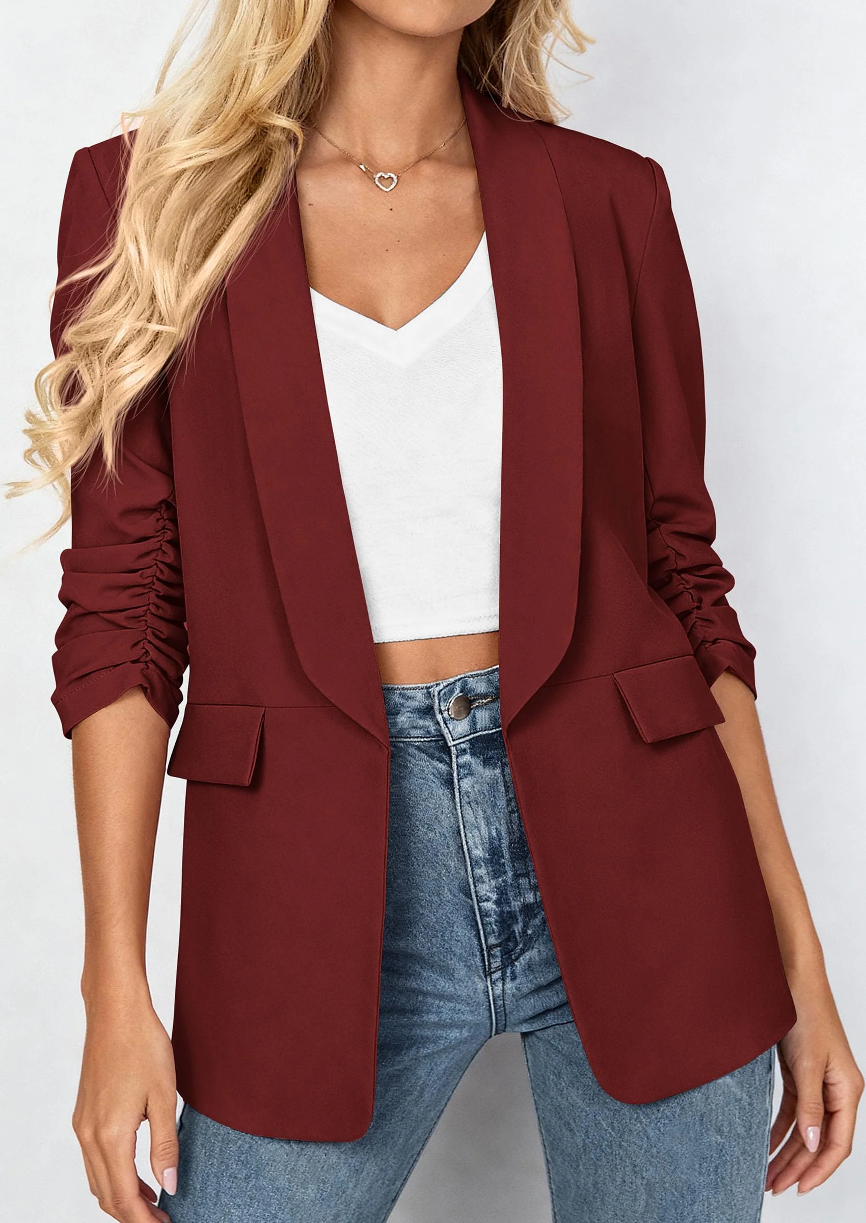 PRETTYGARDEN Women's Spring Blazers Business Casual Outfits Open Front Ruched 3/4 Sleeve Lightweight Work Suits Jackets - Image 28