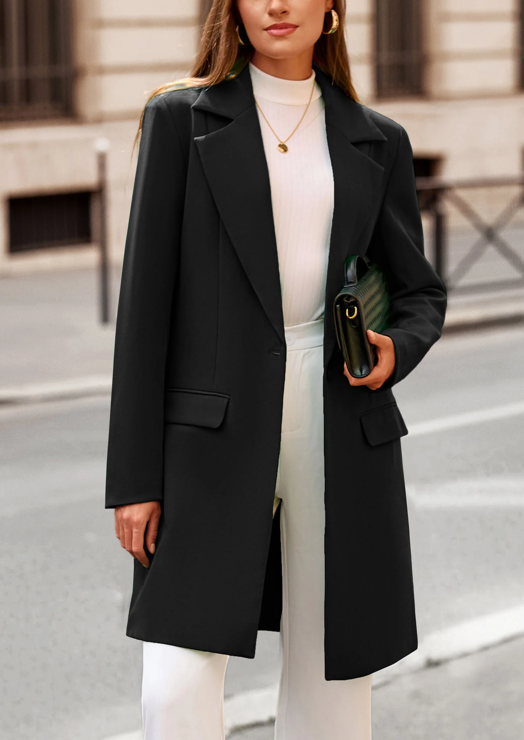 PRETTYGARDEN Women's Spring Fall Long Blazer Jackets Long Sleeve Lapel Pockets Loose Fit Work Casual Blazers Outerwear - Image 23