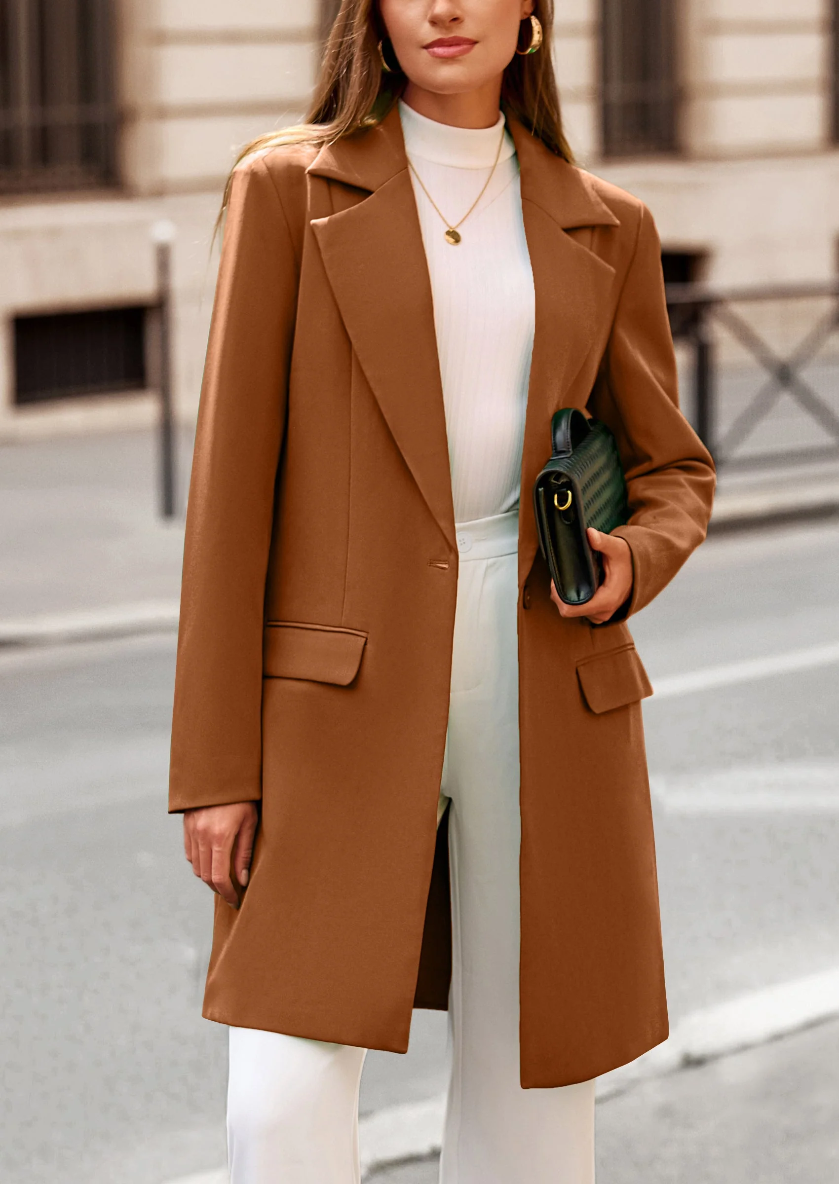 PRETTYGARDEN Women's Spring Fall Long Blazer Jackets Long Sleeve Lapel Pockets Loose Fit Work Casual Blazers Outerwear - Image 4