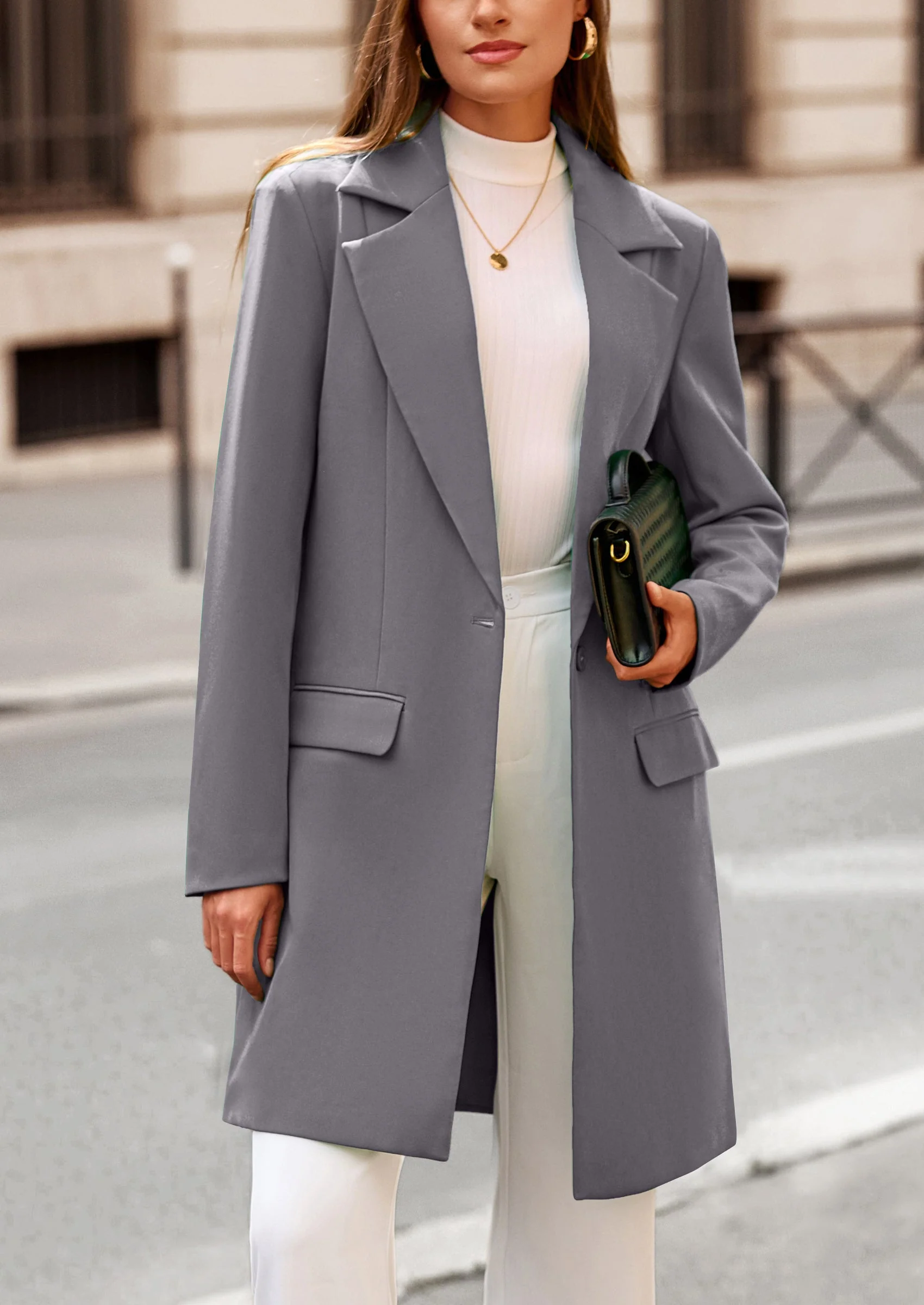 PRETTYGARDEN Women's Spring Fall Long Blazer Jackets Long Sleeve Lapel Pockets Loose Fit Work Casual Blazers Outerwear - Image 47