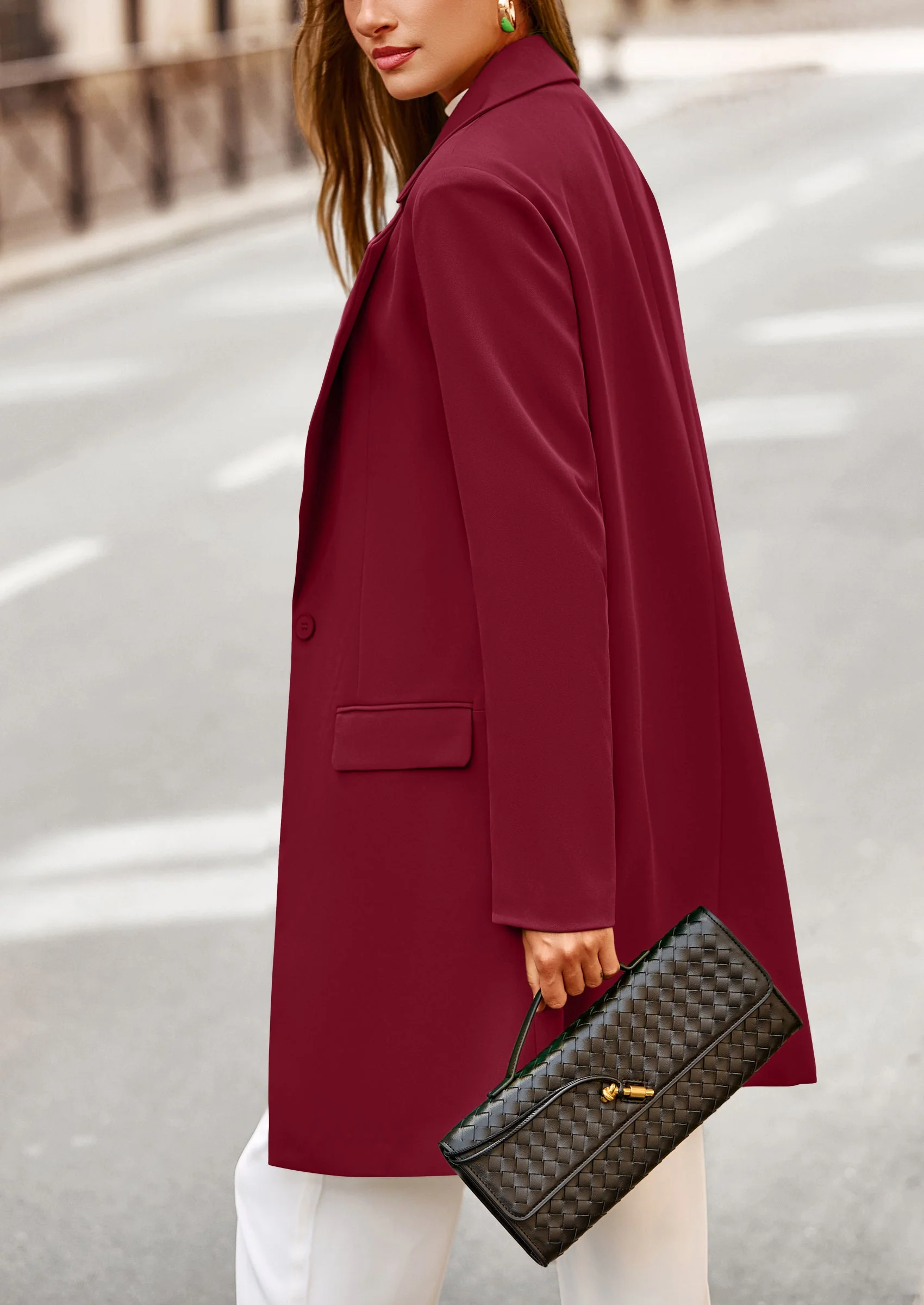 PRETTYGARDEN Women's Spring Fall Long Blazer Jackets Long Sleeve Lapel Pockets Loose Fit Work Casual Blazers Outerwear - Image 93