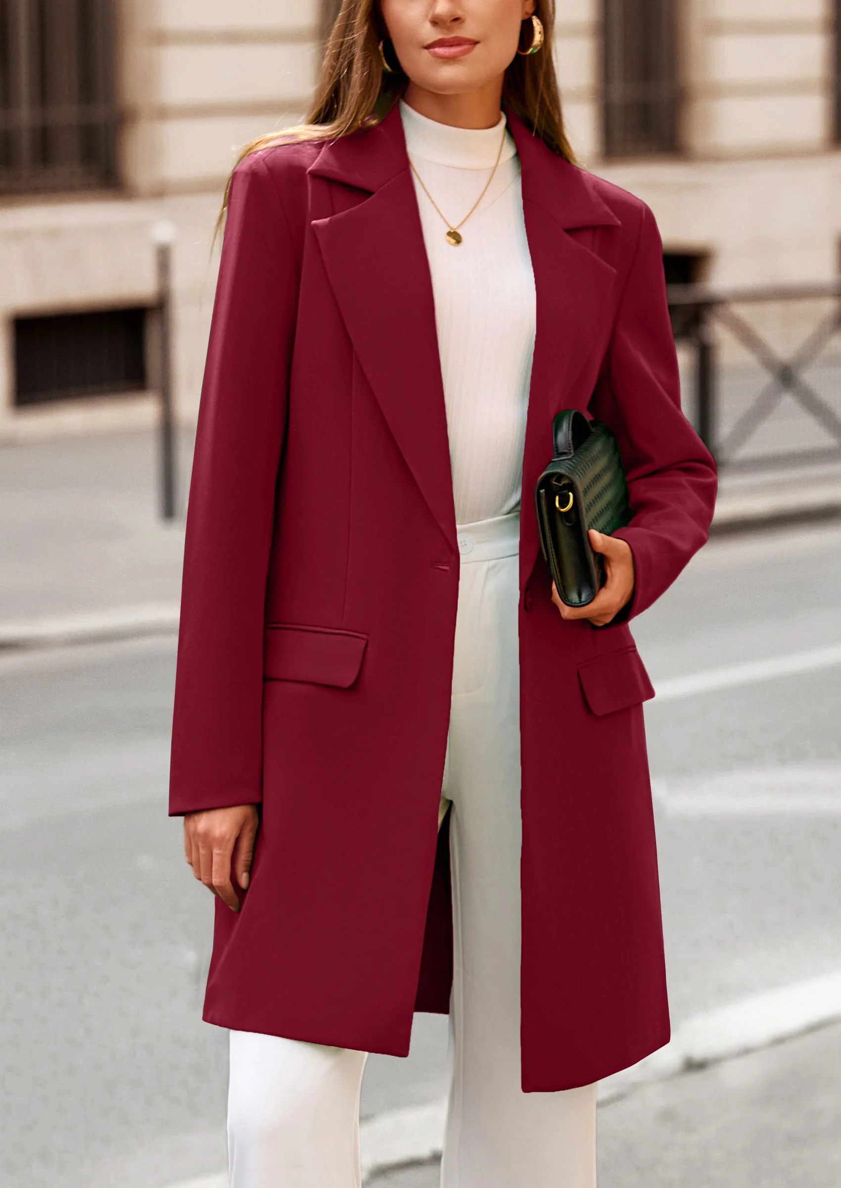 PRETTYGARDEN Women's Spring Fall Long Blazer Jackets Long Sleeve Lapel Pockets Loose Fit Work Casual Blazers Outerwear - Image 95