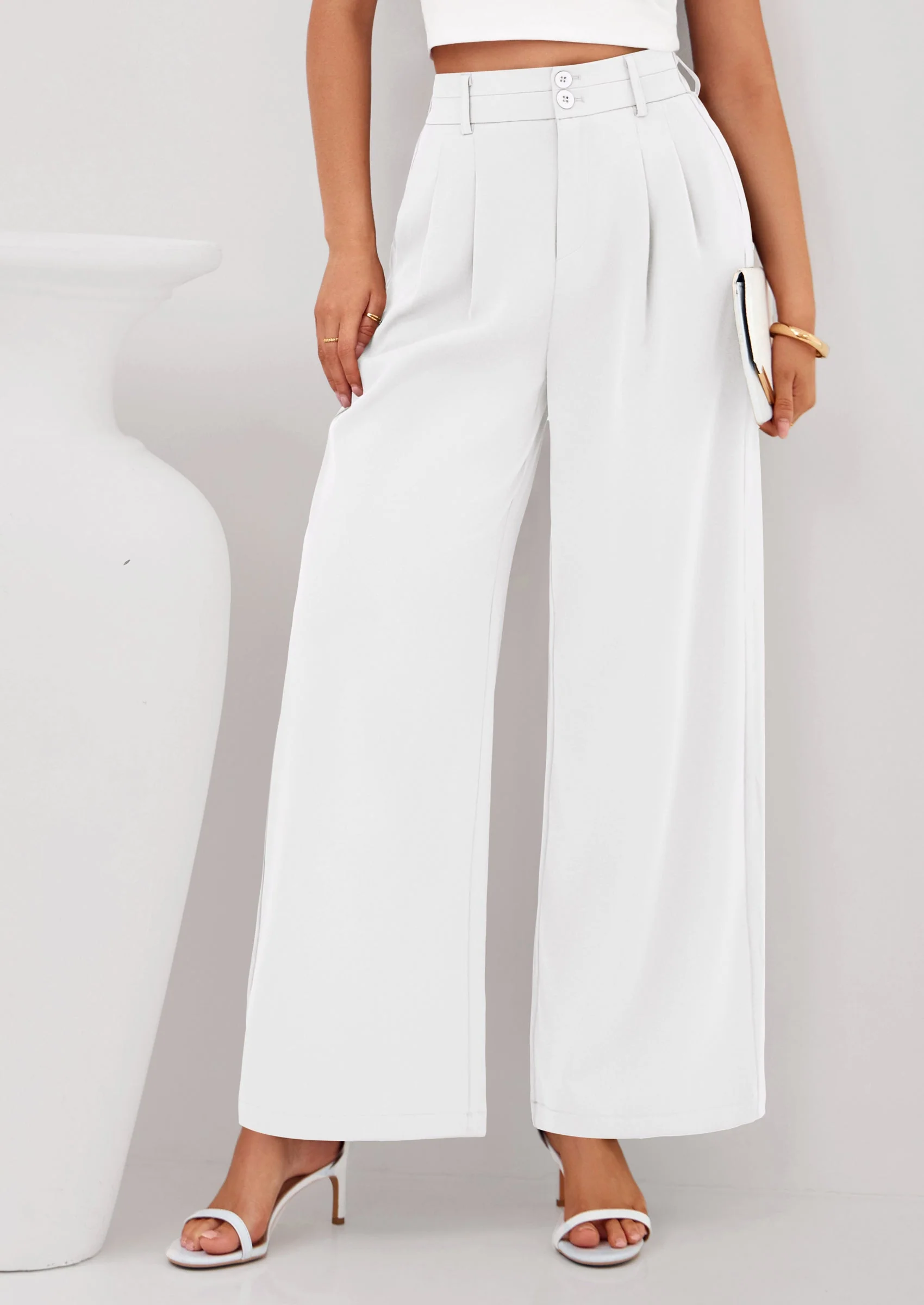 PRETTYGARDEN Womens Spring Wide Leg Palazzo Pants Trendy Loose Button High Waist Pleated Work Business Casual Trousers - Image 10