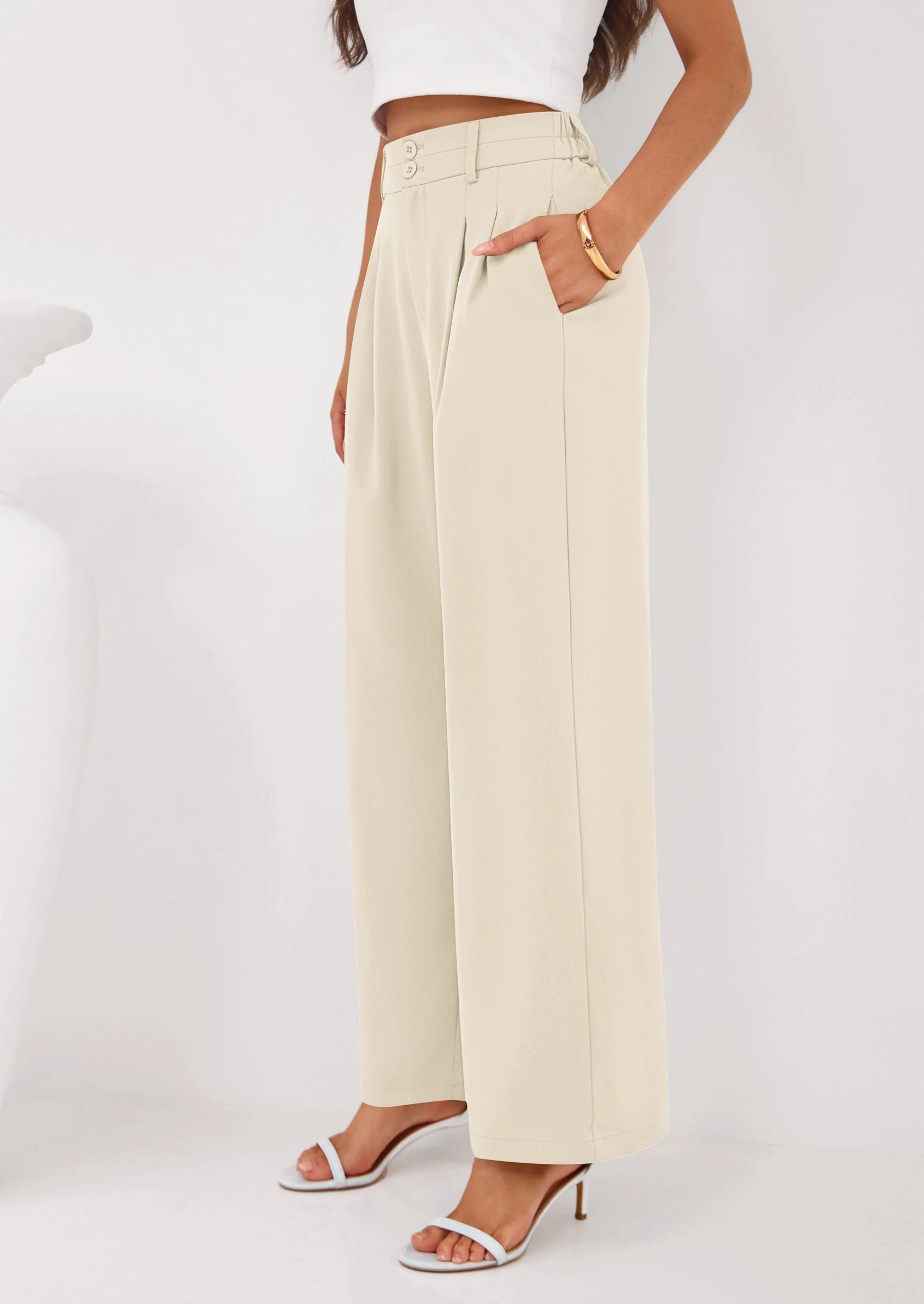 PRETTYGARDEN Womens Spring Wide Leg Palazzo Pants Trendy Loose Button High Waist Pleated Work Business Casual Trousers - Image 13