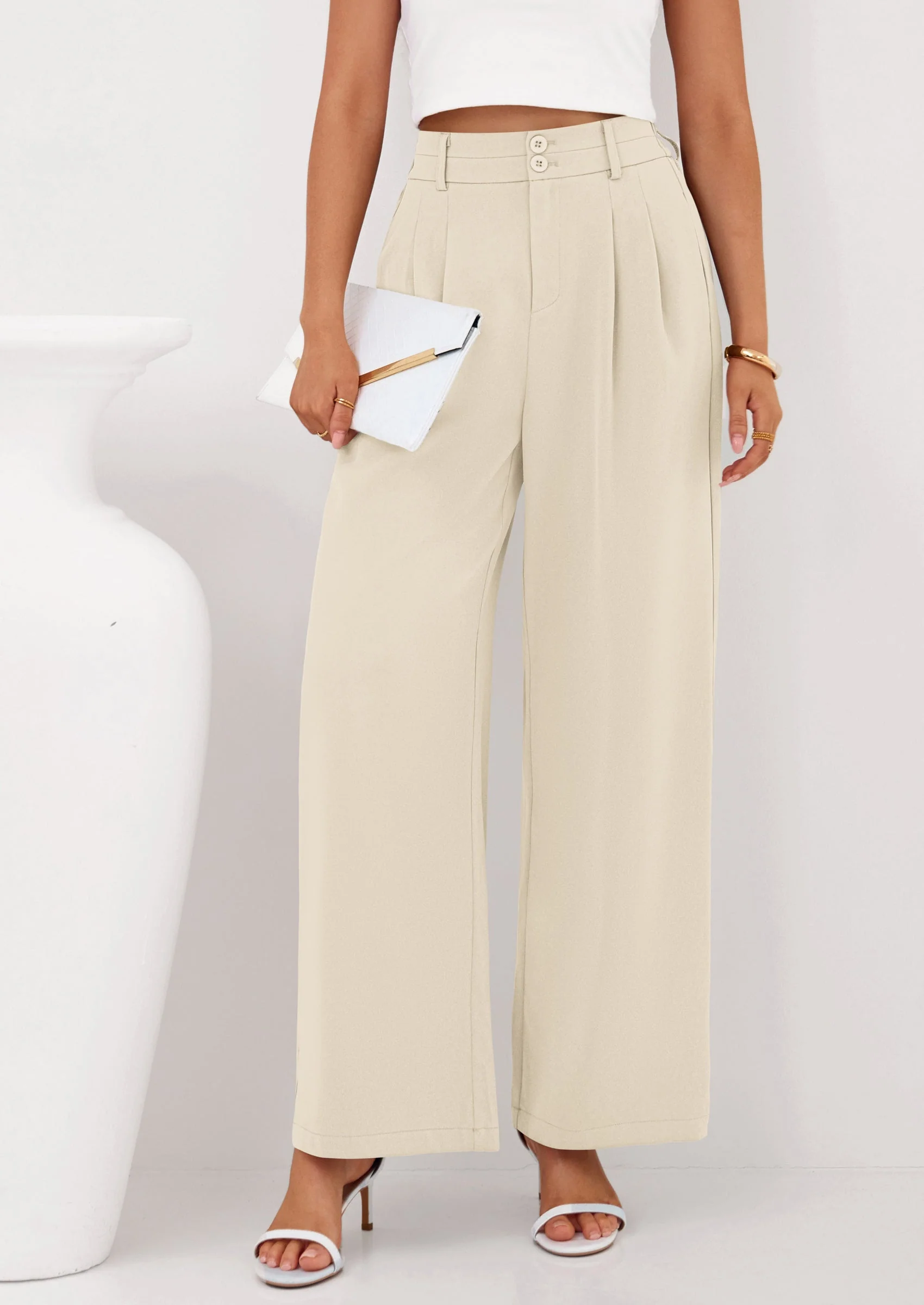 PRETTYGARDEN Womens Spring Wide Leg Palazzo Pants Trendy Loose Button High Waist Pleated Work Business Casual Trousers - Image 14