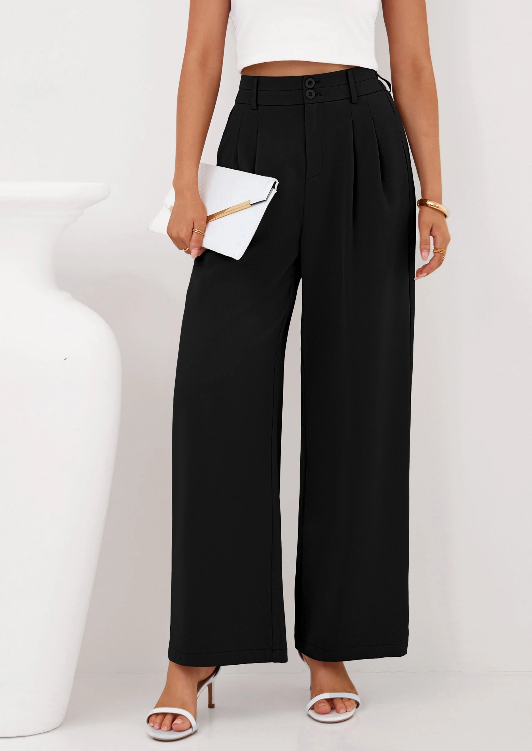 PRETTYGARDEN Womens Spring Wide Leg Palazzo Pants Trendy Loose Button High Waist Pleated Work Business Casual Trousers - Image 19
