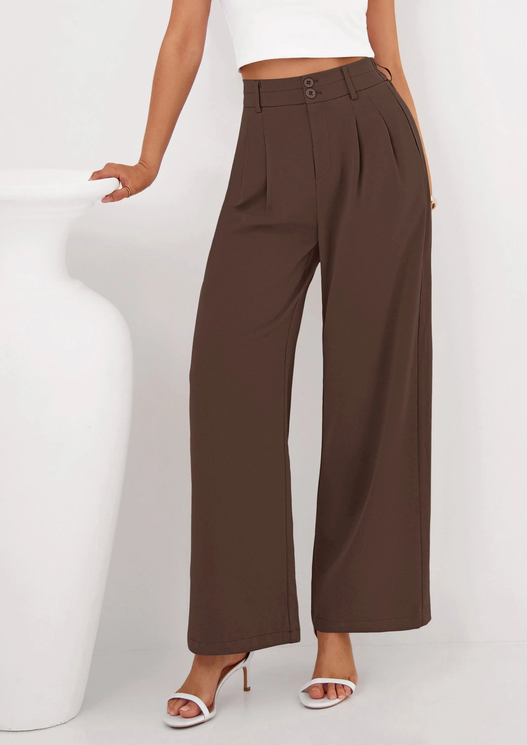 PRETTYGARDEN Womens Spring Wide Leg Palazzo Pants Trendy Loose Button High Waist Pleated Work Business Casual Trousers - Image 27